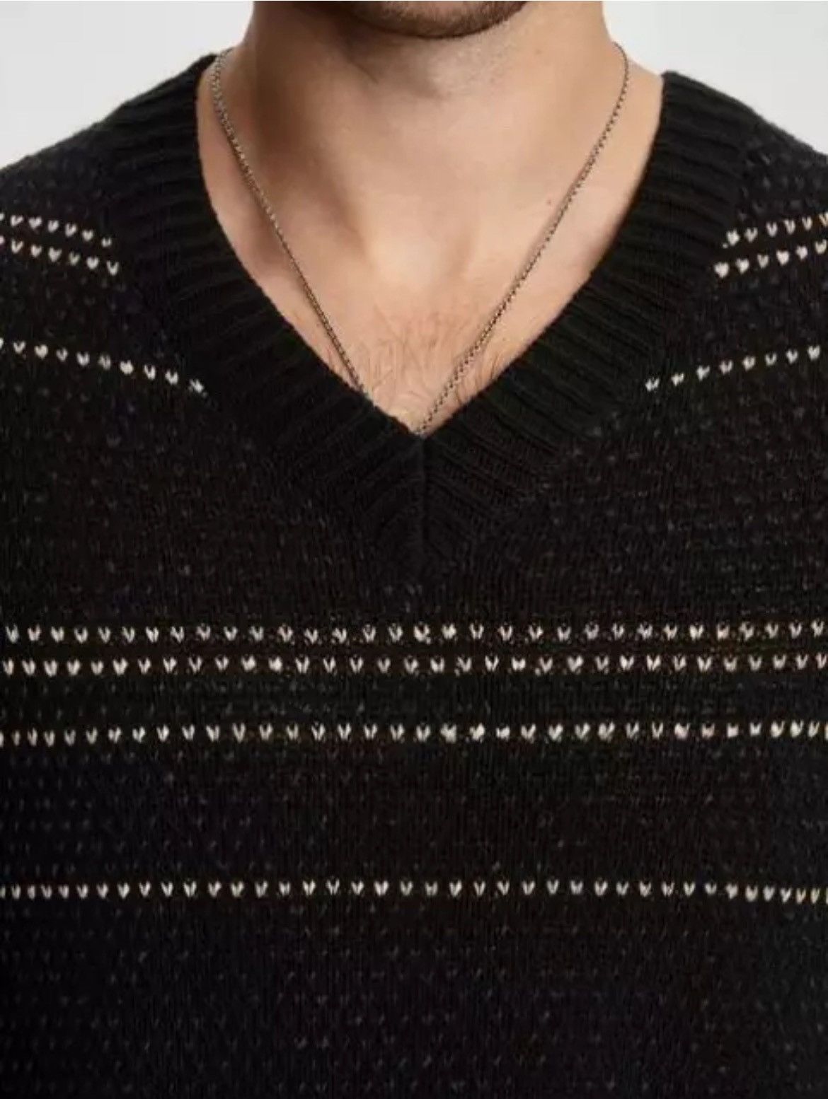 John Varvatos Jacquard stripe Knit Long Sleeve V-Neck Sweater Size medium. Size US M / EU 48-50 / 2 - 3 Thumbnail