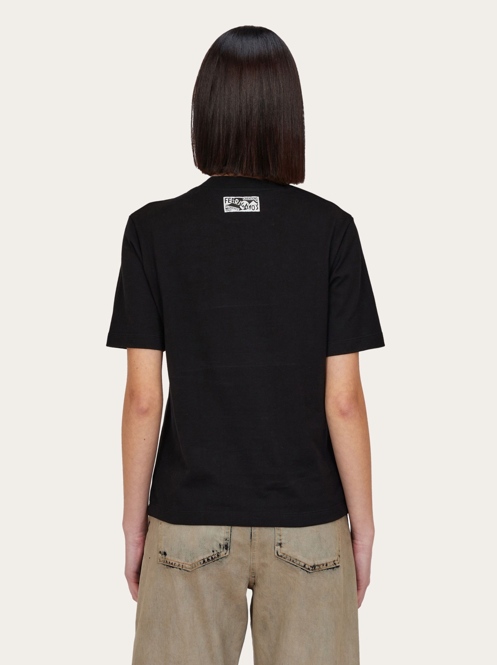 Salvatore Ferragamo o1s22i1n1025 Cotton & Silk Blend T-Shirt in Black Size S / US 4 / IT 40 - 3 Thumbnail
