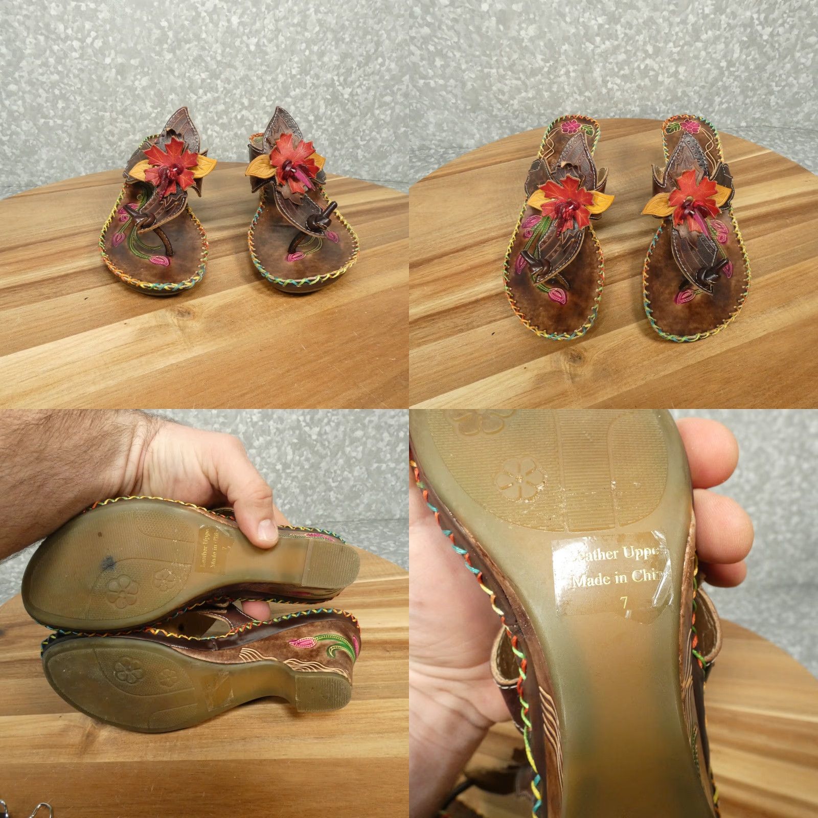 Vintage Corky's Elite Sandals Womens 7 Brown Red Leather Thong Size US 7 / IT 37 - 8 Thumbnail