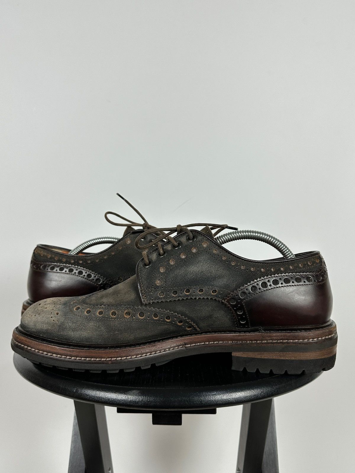 Santoni Santoni Wingtip Brogue Brown Suede Leather Shoes Size US 9.5 / EU 42-43 - 8 Thumbnail