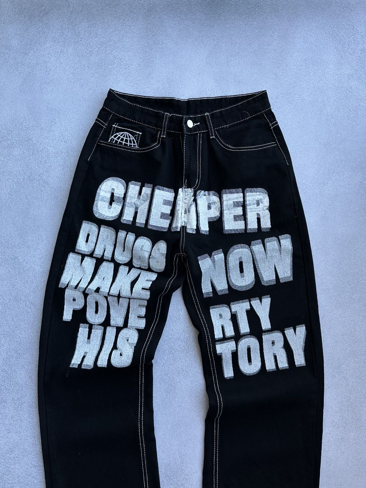 Japanese Brand Vintage Minus Two Japanese Rap Big Logo Black Baggy Jeans Size US 30 / EU 46 - 2 Thumbnail