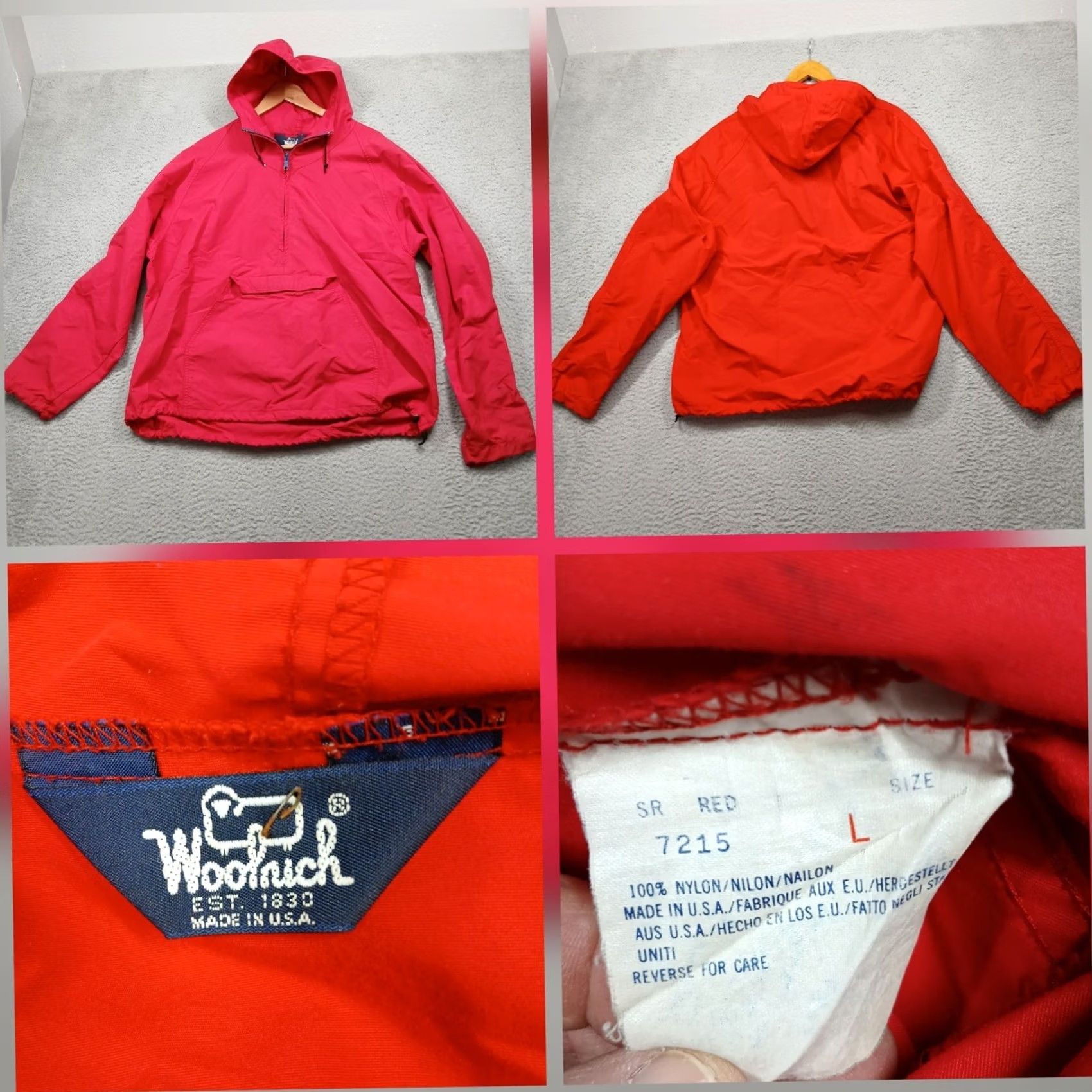 Vintage VINTAGE Woolrich Anorak Jacket Mens L Red Nylon Made in USA Pullover Hooded Zip Drawstring Casual Outer Shell Nylon Size US L / EU 52-54 / 3 - 2 Thumbnail