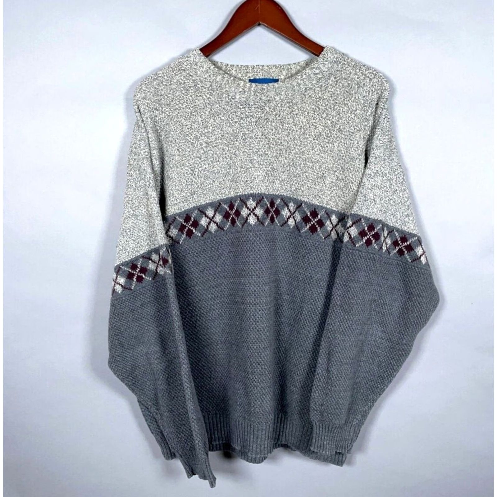 Vintage VINTAGE Towncraft Sweater Casual Knitt XL Gray Diamond Pattern USA Made Knit Crew Neck Mens XL Pullover 90s Retro Size US XL / EU 56 / 4 - 2 Thumbnail