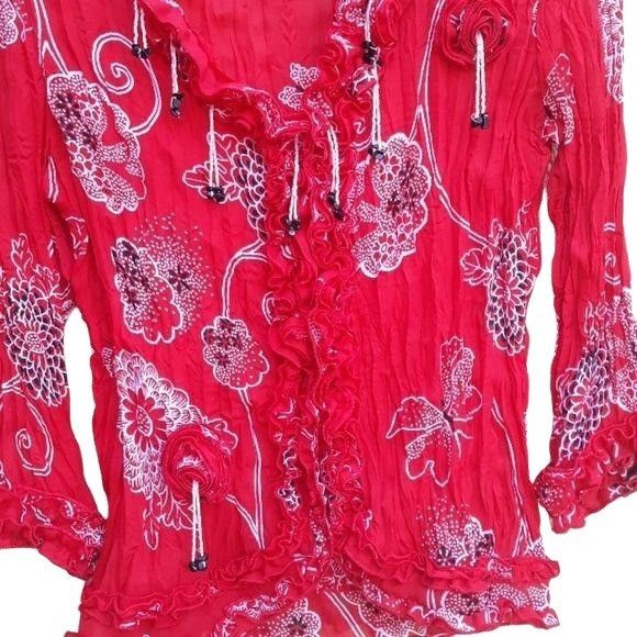 Agora Vtg 80's Red Crinkle Blouse Top Sz S Red Ruffled Butterfly B Size S / US 4 / IT 40 - 4 Thumbnail
