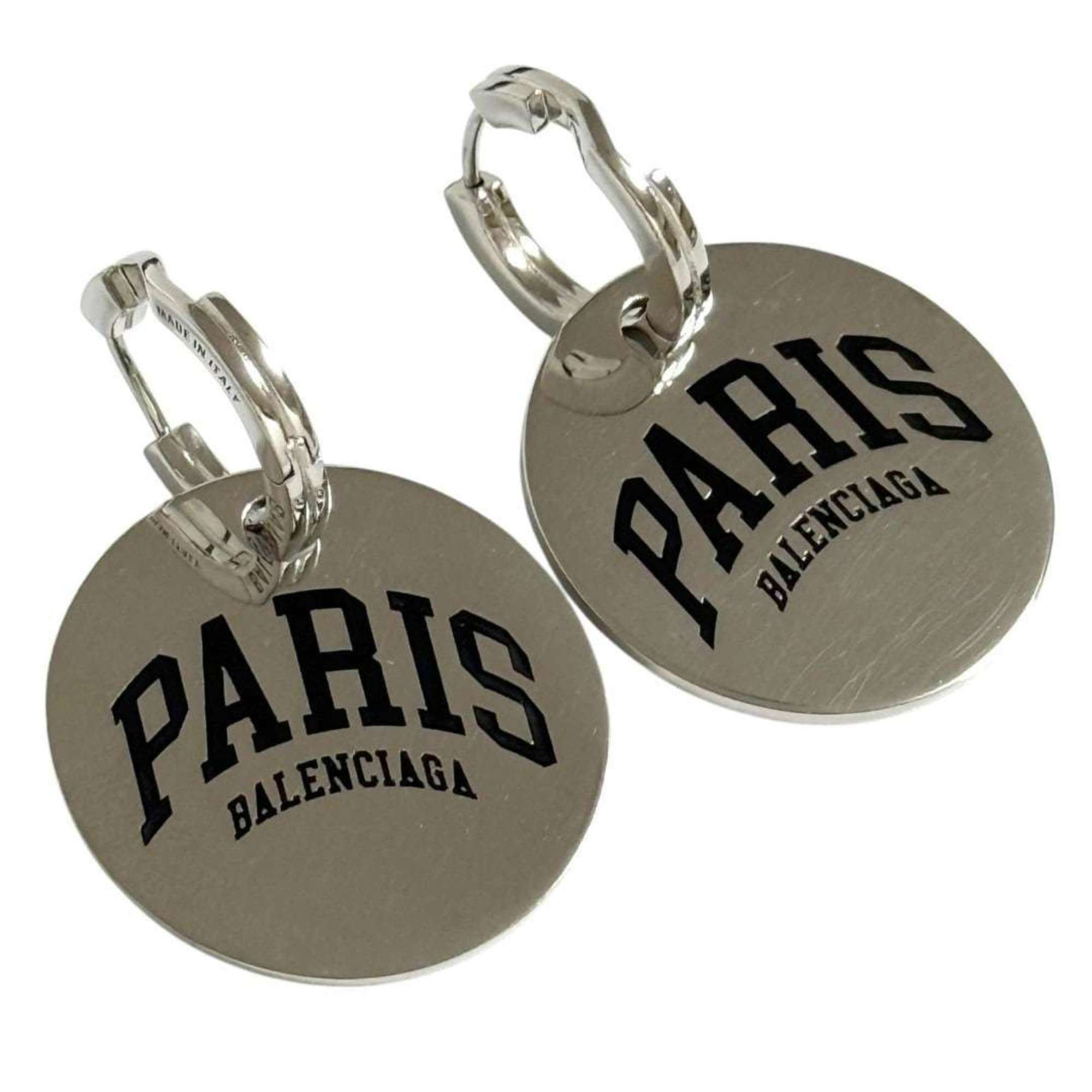 Balenciaga Balenciaga Women's City Paris Hoop Drop Earrings in Silver Size ONE SIZE - 1 Thumbnail