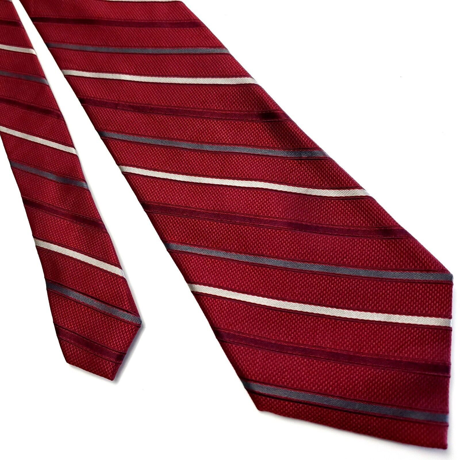 Calvin Klein Calvin Klein Red Silk Tie Woven Striped Size ONE SIZE - 1 Thumbnail