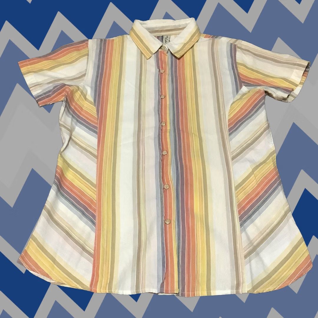 Walls Walls Shirt Adult M Orange & Blue Striped Snap Button Up S/S Western Size US M / EU 48-50 / 2 - 1 Thumbnail