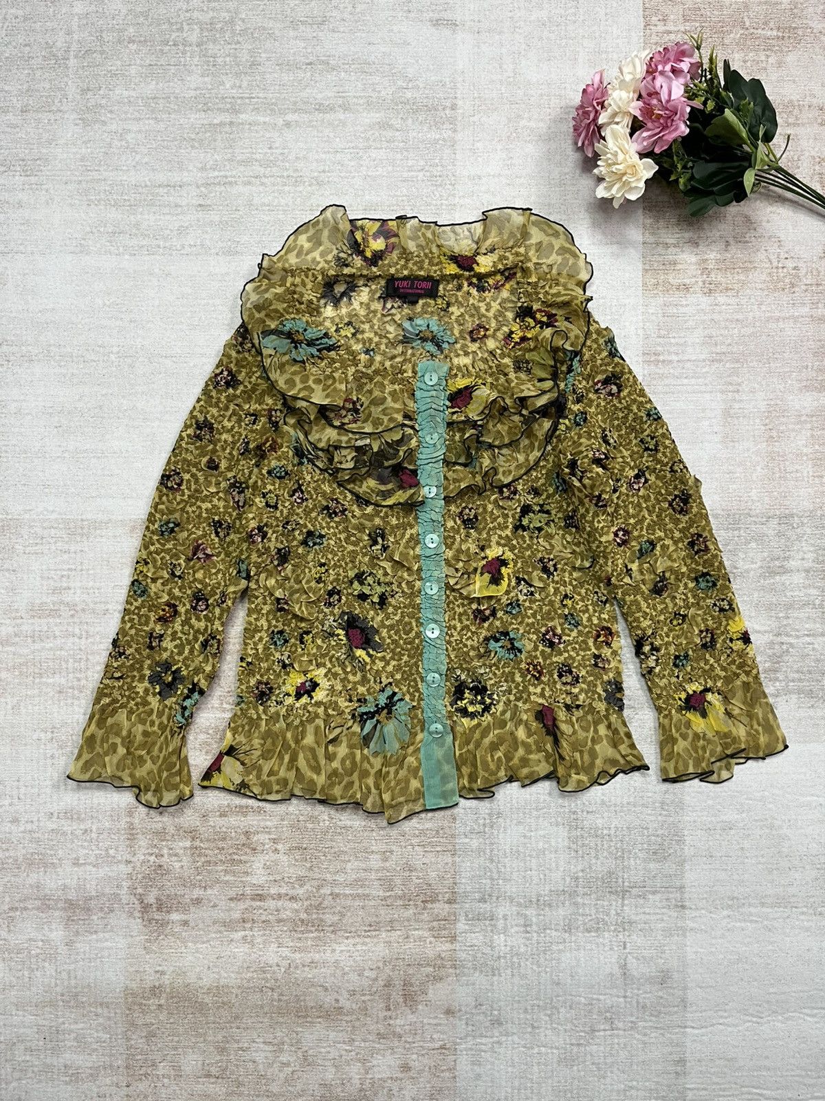 Other Vintage Pleated Ruffle Floral Blouse Yuki Torii Size M / US 6-8 / IT 42-44 - 1 Thumbnail