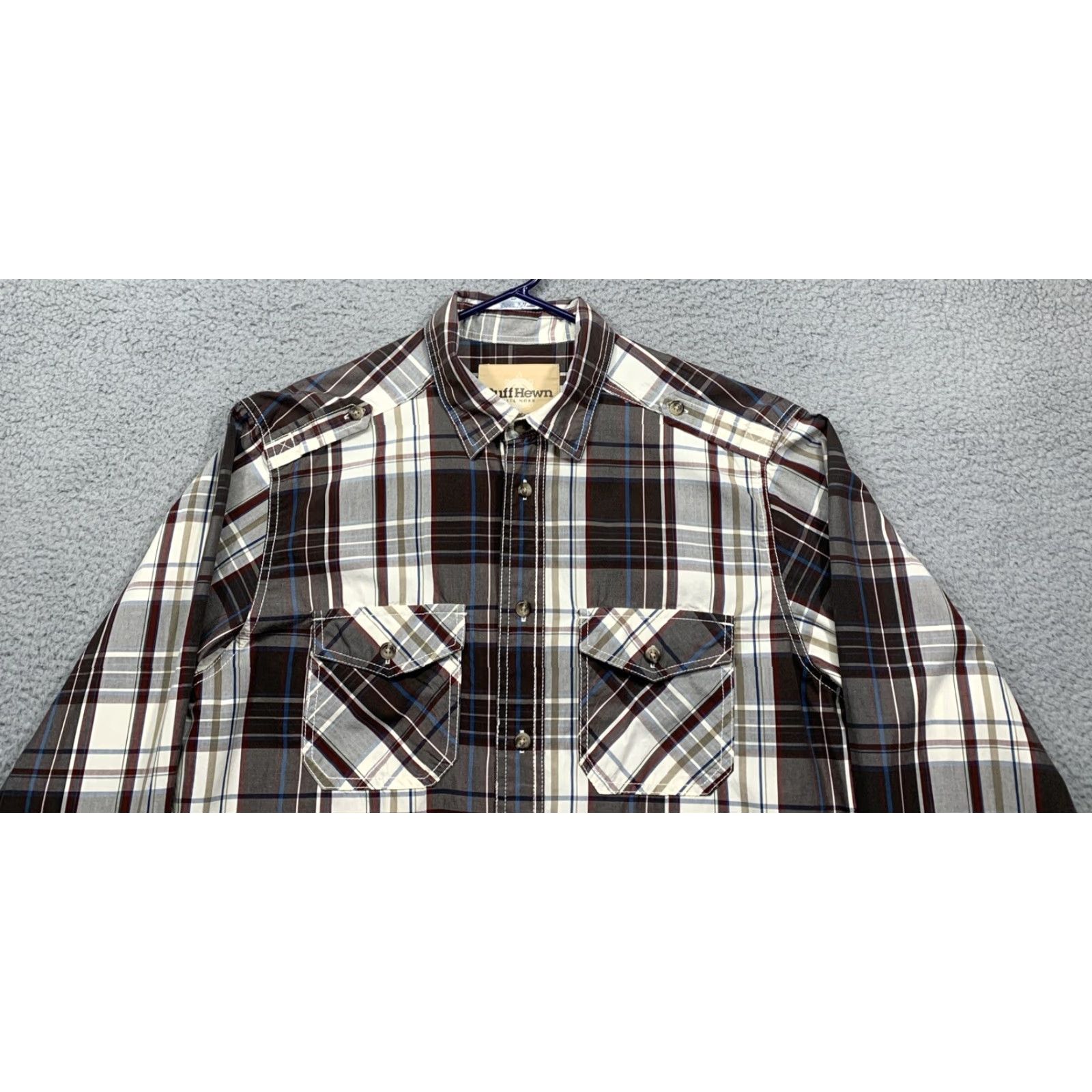 Vintage RUFF HEWN Men’s Long Sleeve Shirt Button-Up Brown/Cream Plaid Size L Size US L / EU 52-54 / 3 - 2 Thumbnail