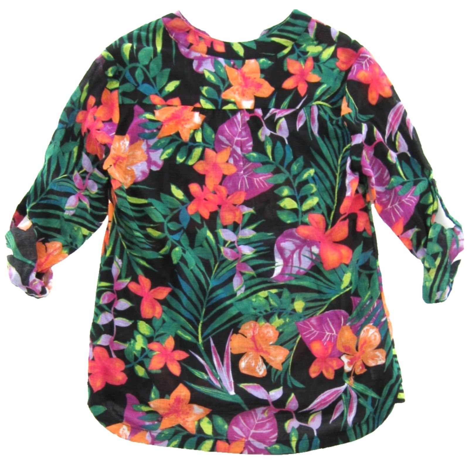 Tommy Bahama Tommy Bahama Blouse Cotton Gauze Floral Long Sleeve XS Pink Green Bohemian Tropical Linen 100% Lightweight Womens Size XS / US 0-2 / IT 36-38 - 2 Thumbnail