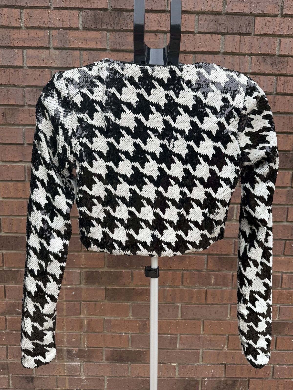 Zara ZARA Black White Sequin Houndstooth Crop Top Long Sleeve Size XS / US 0-2 / IT 36-38 - 5 Thumbnail