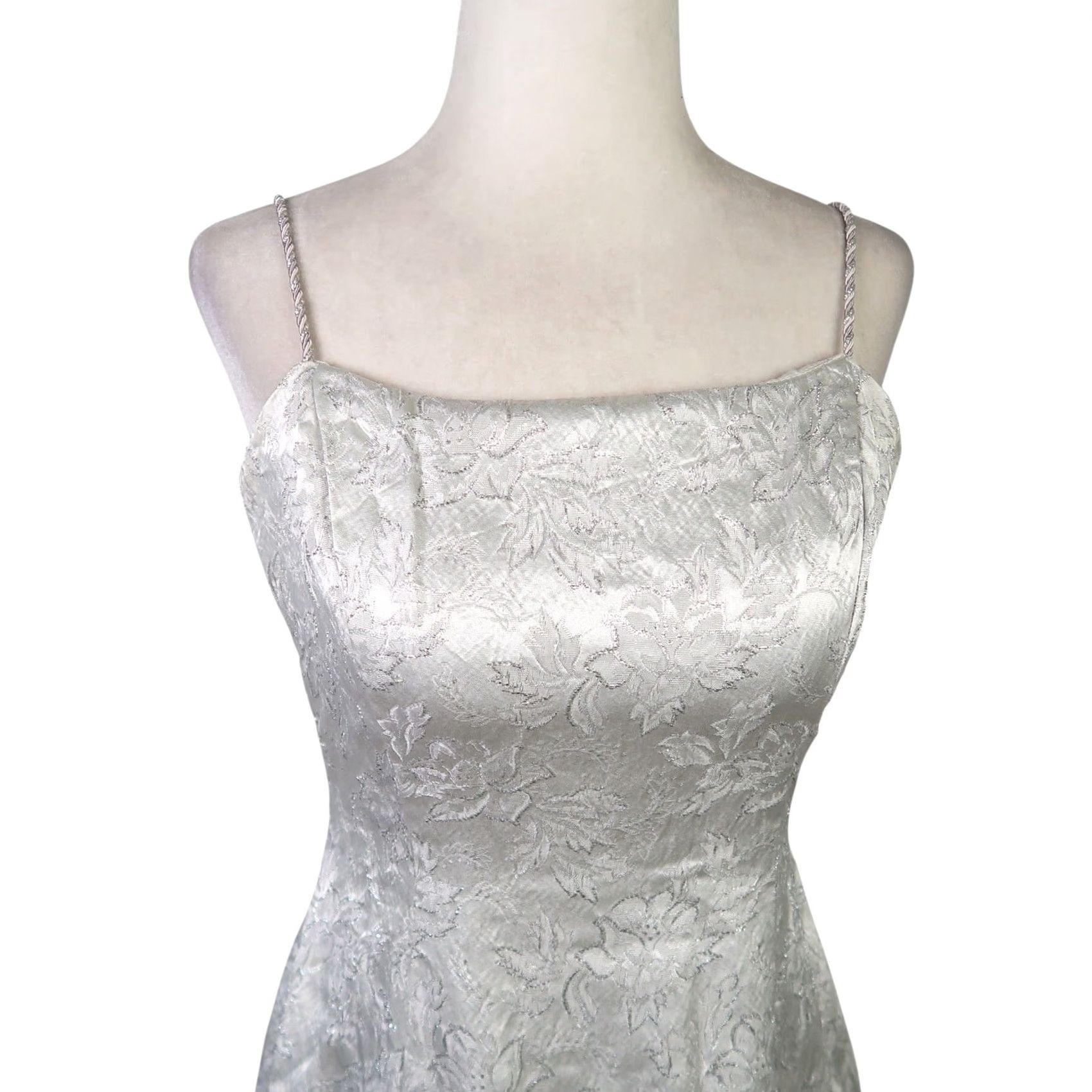 Vintage VINTAGE 80s Dave & Johnny Silver Floral Brocade Jacquard Midi Dress Ladies XS Formal Party Prom Dress Size XS / US 0-2 / IT 36-38 - 2 Thumbnail