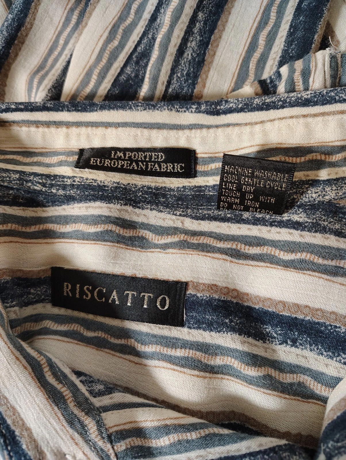 Other Riscatto Men's XL Button up collar striped blue beige tan Size US XL / EU 56 / 4 - 9 Thumbnail