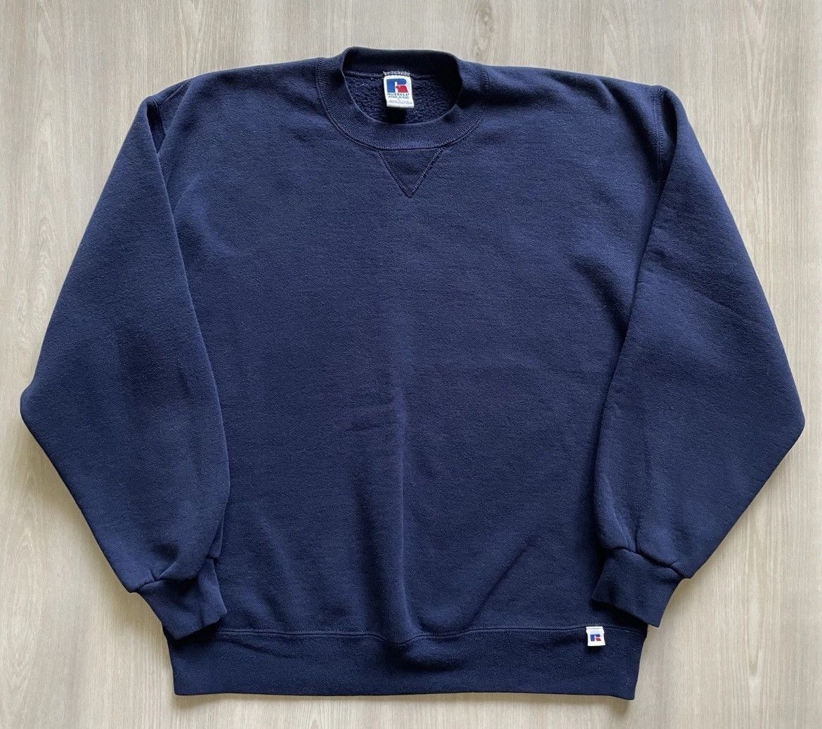 Russell Athletic Vintage 90s Russell Athletic Made In USA Navy Blue Blank L Size US L / EU 52-54 / 3 - 1 Thumbnail