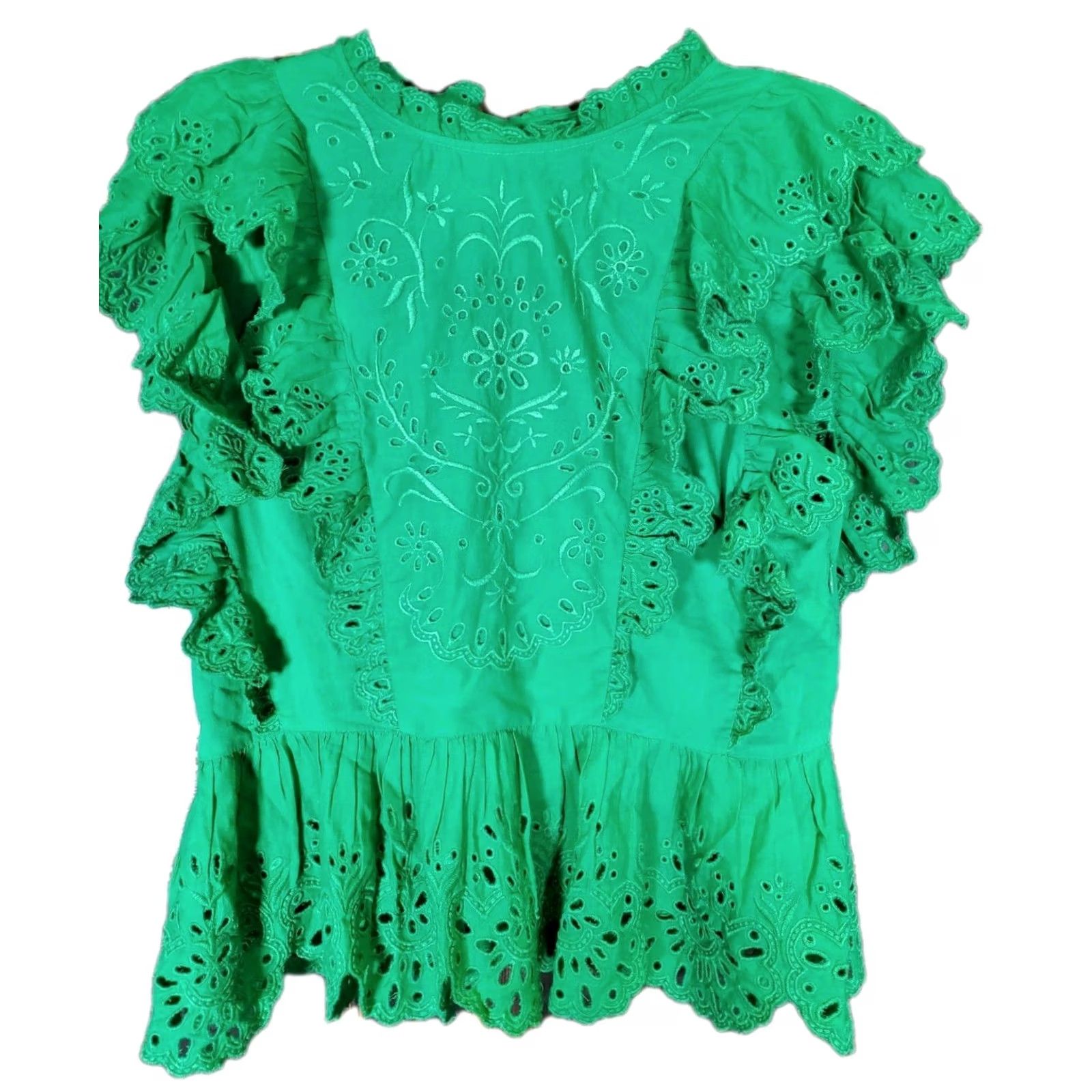 Vintage Love The Label Lea High Neck Ruffle Blouse Top Kelly Green Women's L New Size L / US 10 / IT 46 - 3 Thumbnail