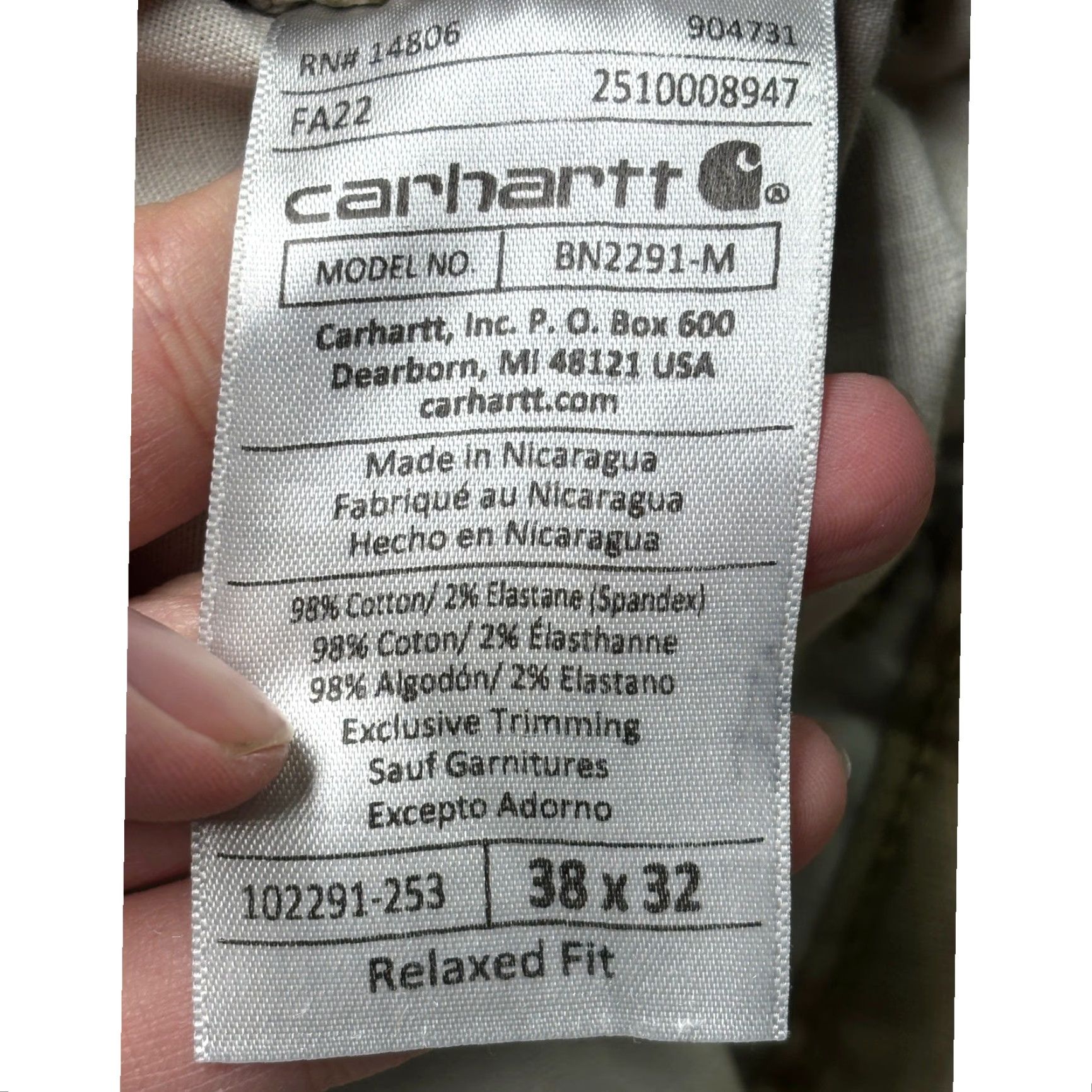 Carhartt Carhartt Pants Mens Relaxed Fit Khaki 38x32 BN2291 Beige Cotton Blend Workwear Trousers Size US 38 / EU 54 - 7 Thumbnail