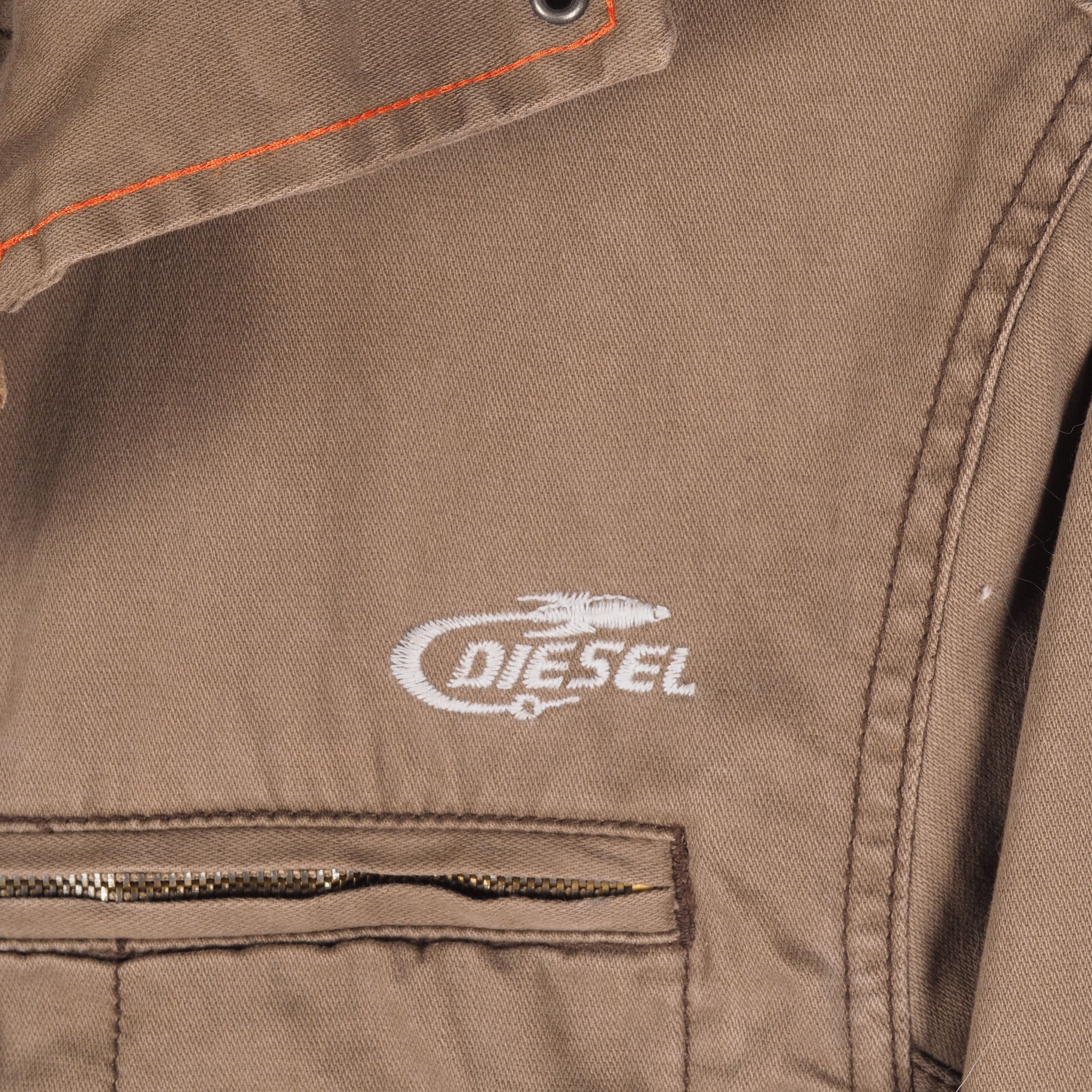 DIESEL Men's Vintage Distress Denim Trims Brown Zip Jacket