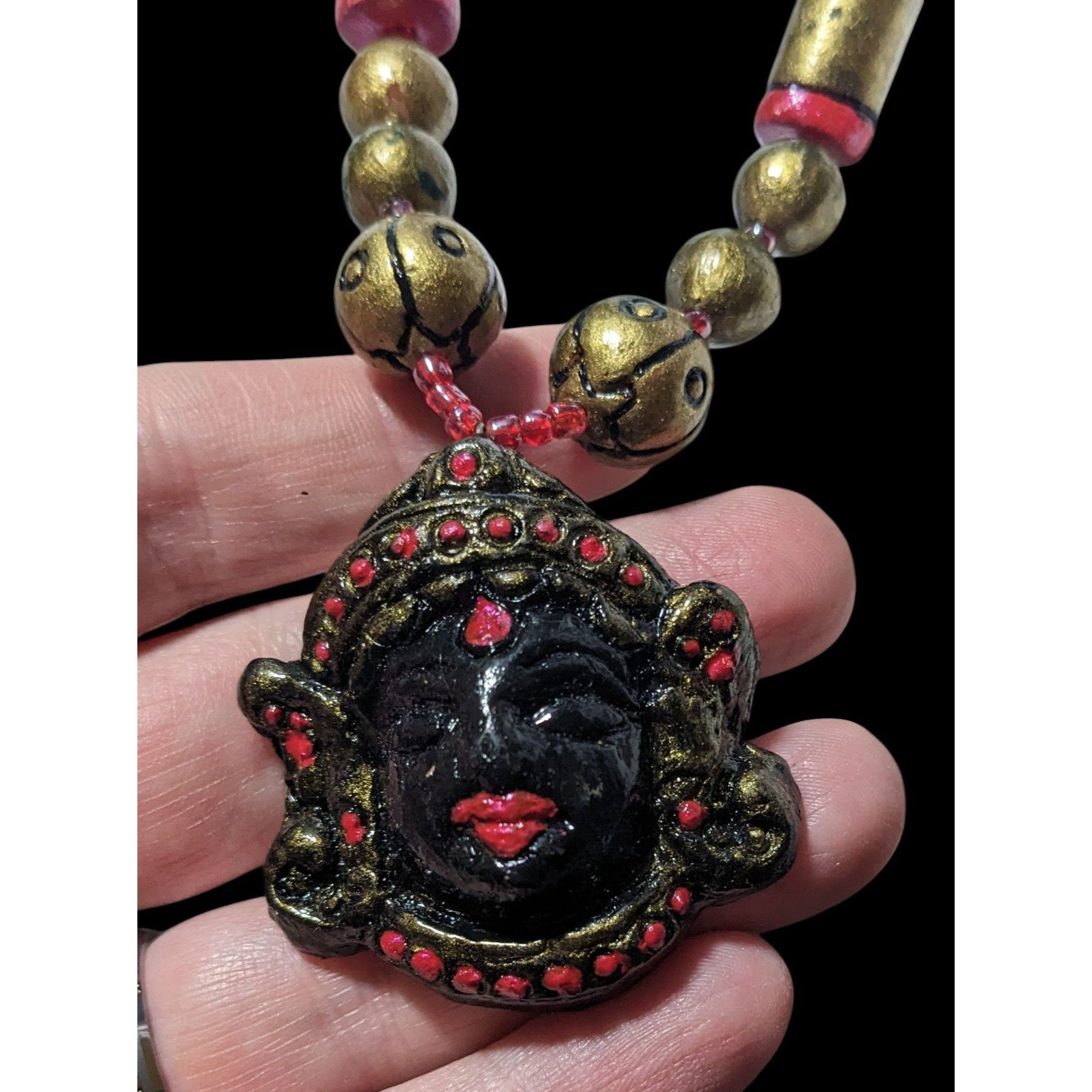 Other Vintage Black And Gold Deity Pendant Necklace Size ONE SIZE - 2 Thumbnail