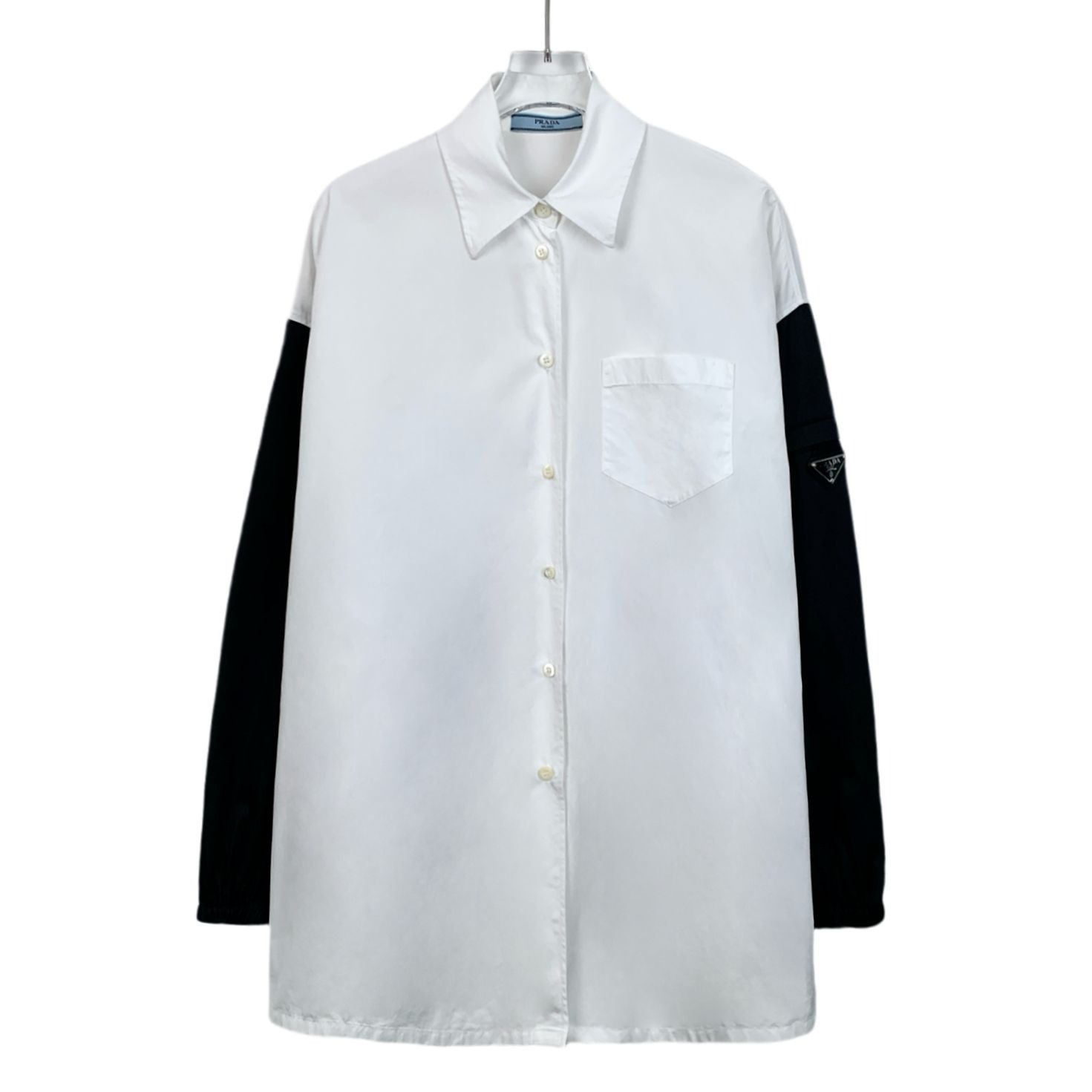 Prada Prada Two-Tone Button-Up Shirt White & Black Long Sleeve Cot Size US S / EU 44-46 / 1 - 1 Thumbnail