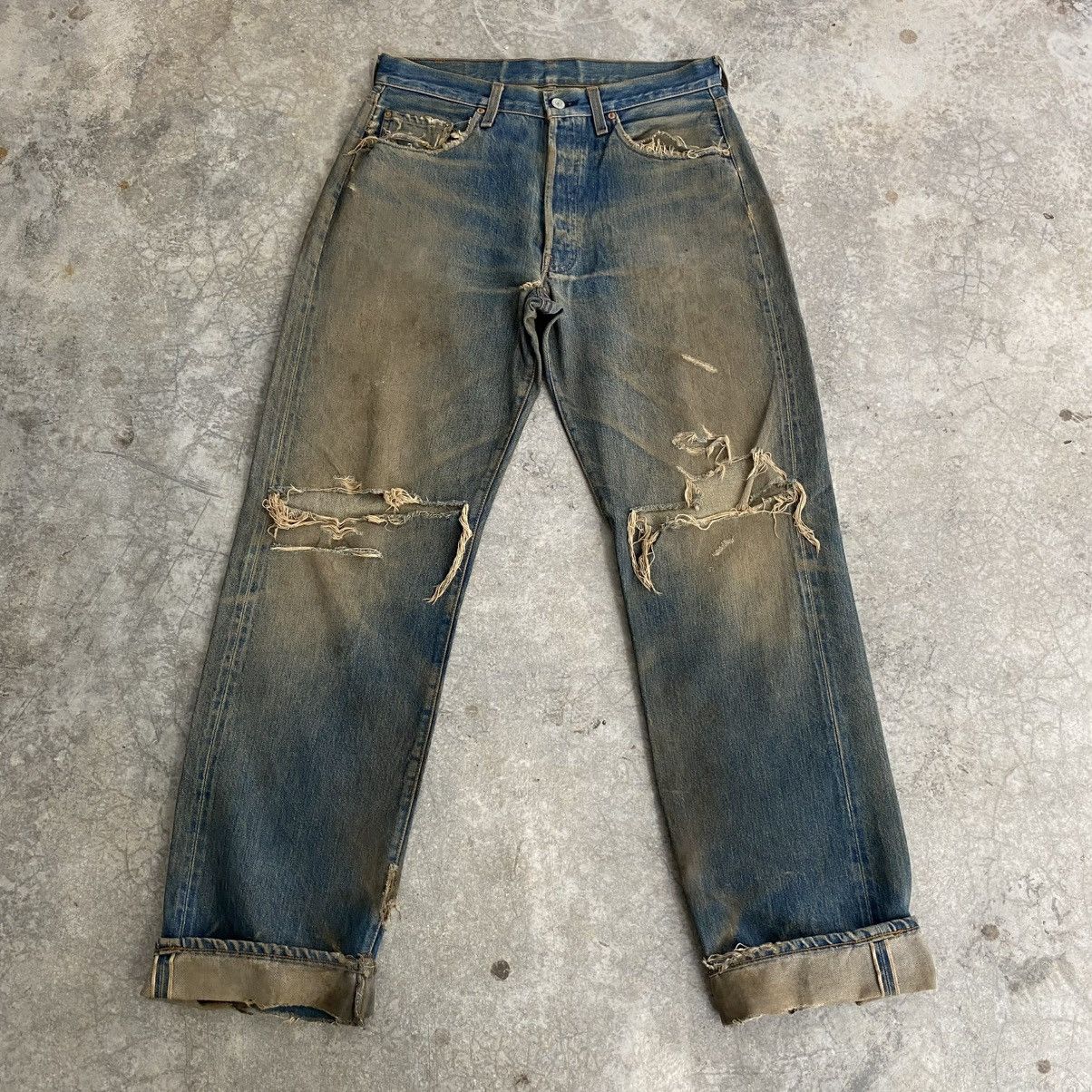 Levi's Thrashed! Vintage 90’s Levis 501 Big E Selvedge Jeans Size US 32 / EU 48 - 1 Thumbnail