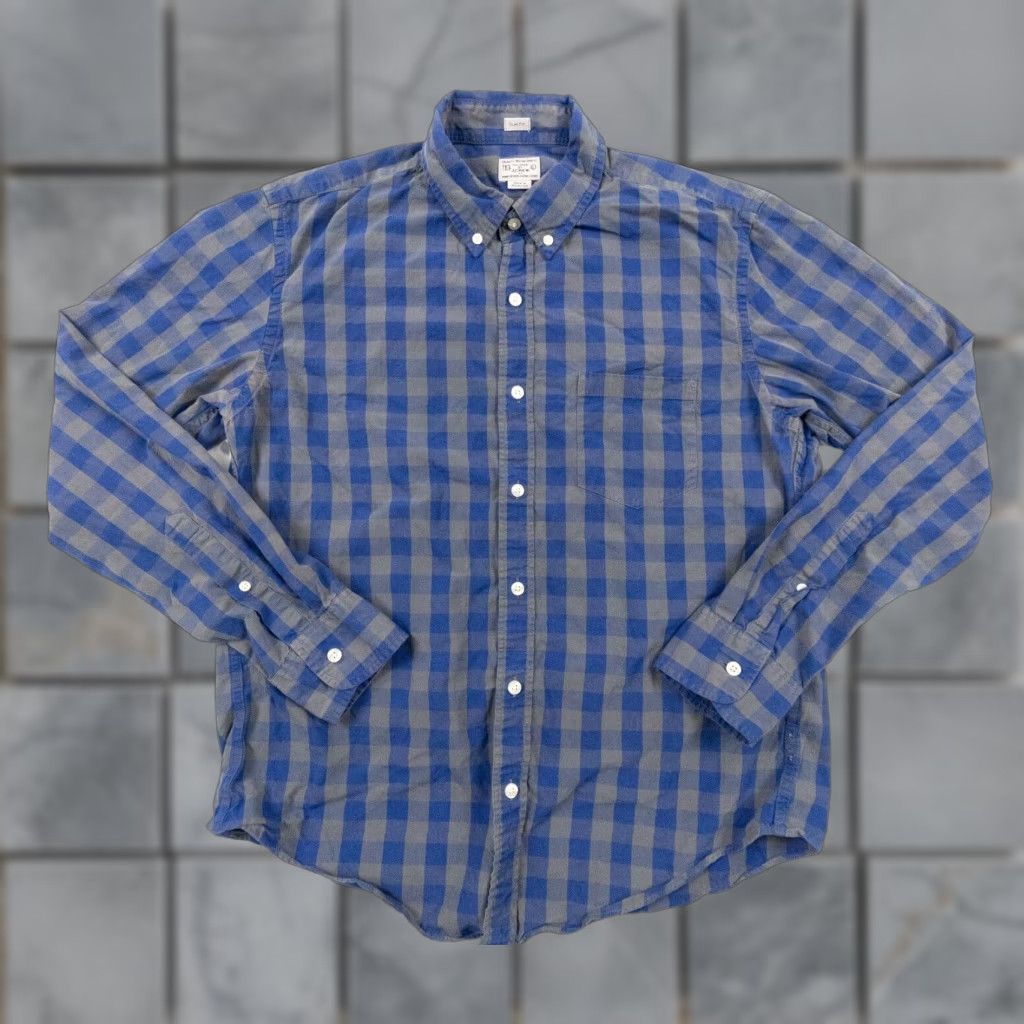 J.Crew J.CREW Slim Fit Button-Up Shirt Adult Large Blue Plaid Long Sleeve Mens Size US L / EU 52-54 / 3 - 1 Thumbnail