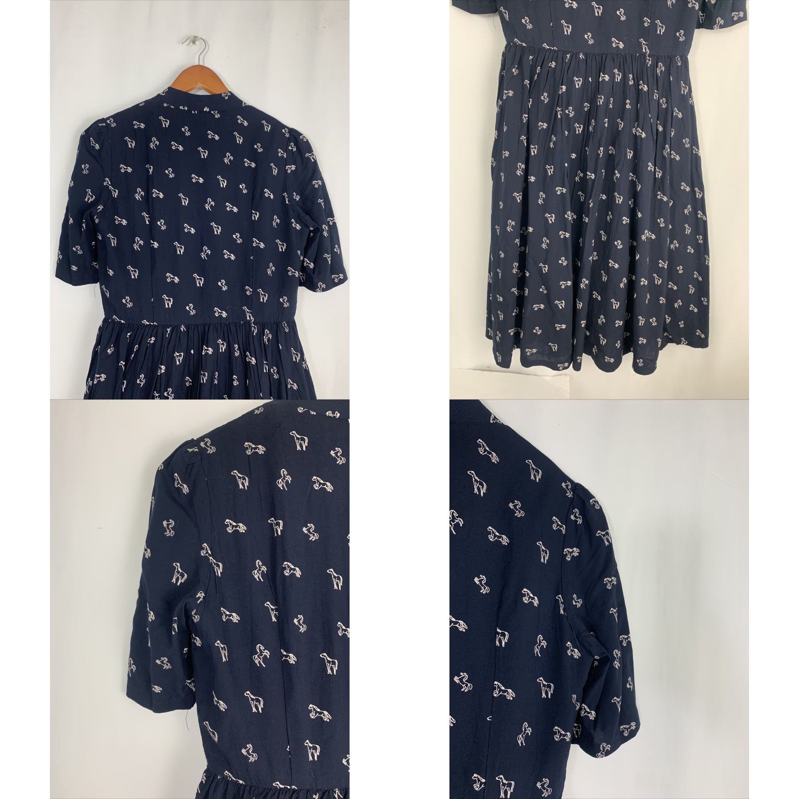 Vintage Lindy Bop Dress Knee Length Womens M Black Horse Short Sleeve Fit & Flare Size 32" / US 10 / IT 46 - 9 Thumbnail