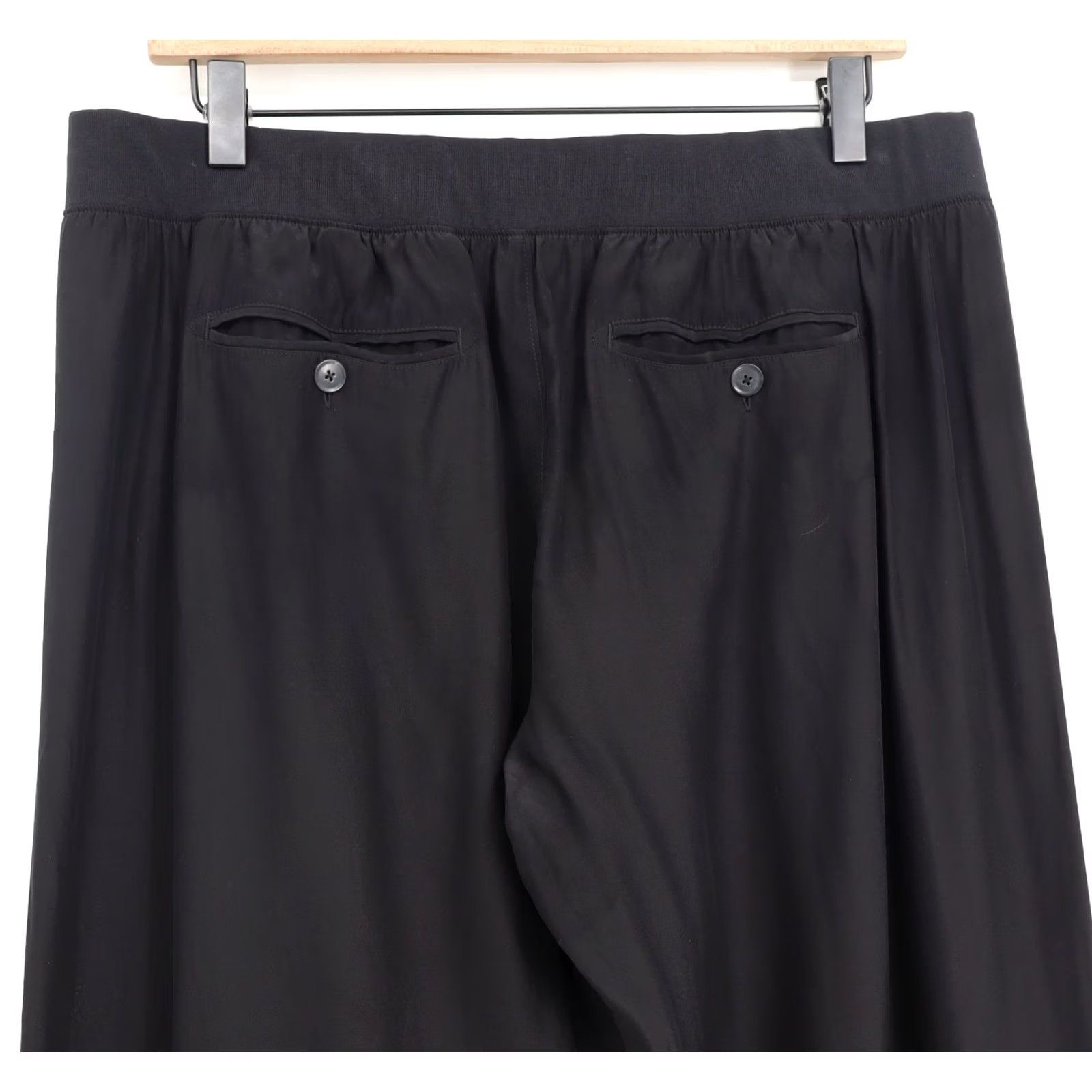 Vintage ATM Women's Silk Joggers Black L - Satin Pleated, Elastic Waist, Pockets, 28" Inseam, Tapered Leg, 100% Silk, Dry Clean Only, Vintage: No Size 36" / US 14 / IT 50 - 4 Thumbnail