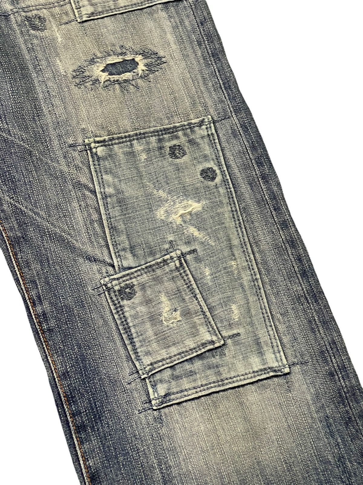 Japanese Brand Boro Jeans Bartacks Japan Patchwork Denim Cropped 7🟦9 Size US 29 - 7 Thumbnail