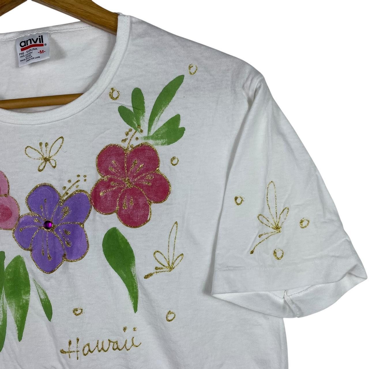 Vintage Vintage 90’ HAWAII FLORAL PAINTING Hand Print Tee Shirt Top Size M / US 6-8 / IT 42-44 - 3 Thumbnail