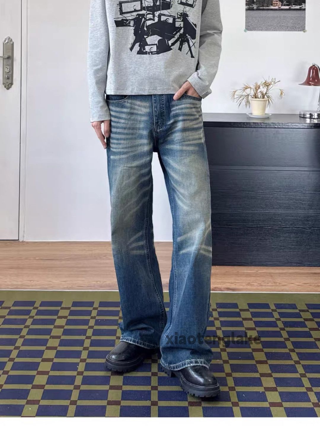 xz vintage washed faded flared cleanfit yuppie jeans