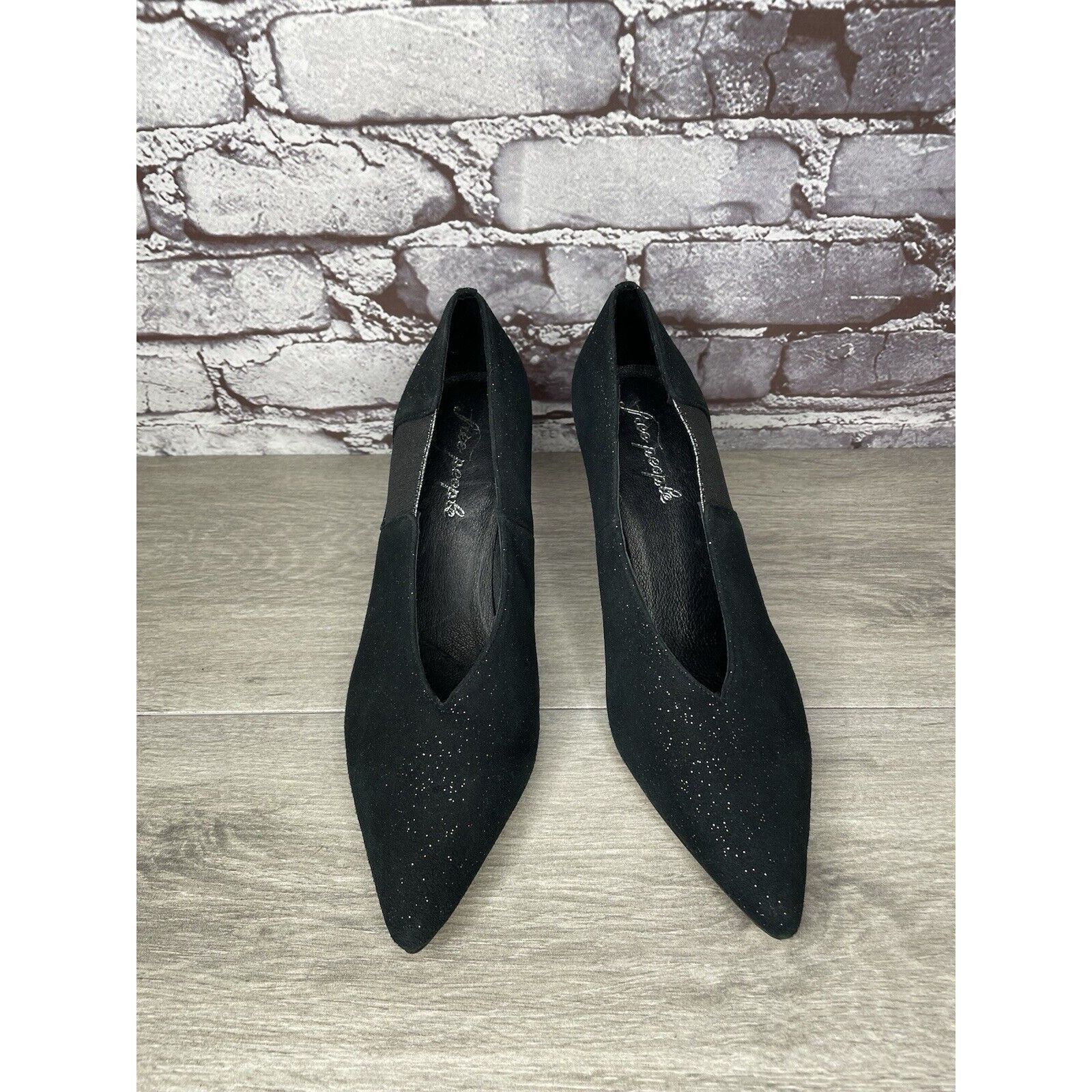 Free People Free People Black Suede Glitter Slip On Pointed Toe Heels Wo Size US 8.5 / IT 38.5 - 2 Thumbnail