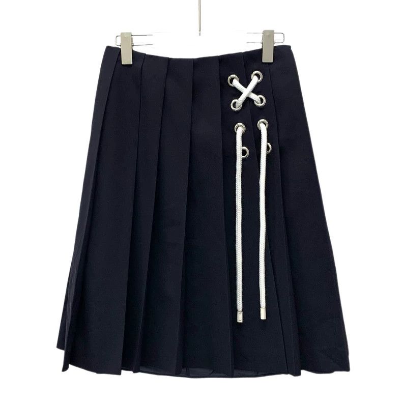 Prada Prada 24 dark blue tie sheep wool pleated skirts 2505-Nexta Size 24" / US 00 / IT 34 - 1 Thumbnail