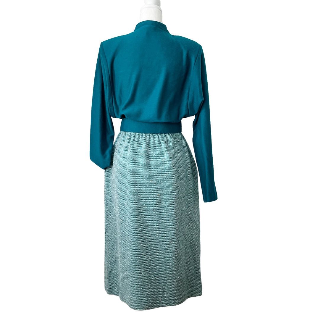 Vintage Vintage 70s/80s Teal Wool Blend Tweed Button Up Dress size S Size S / US 4 / IT 40 - 6 Thumbnail