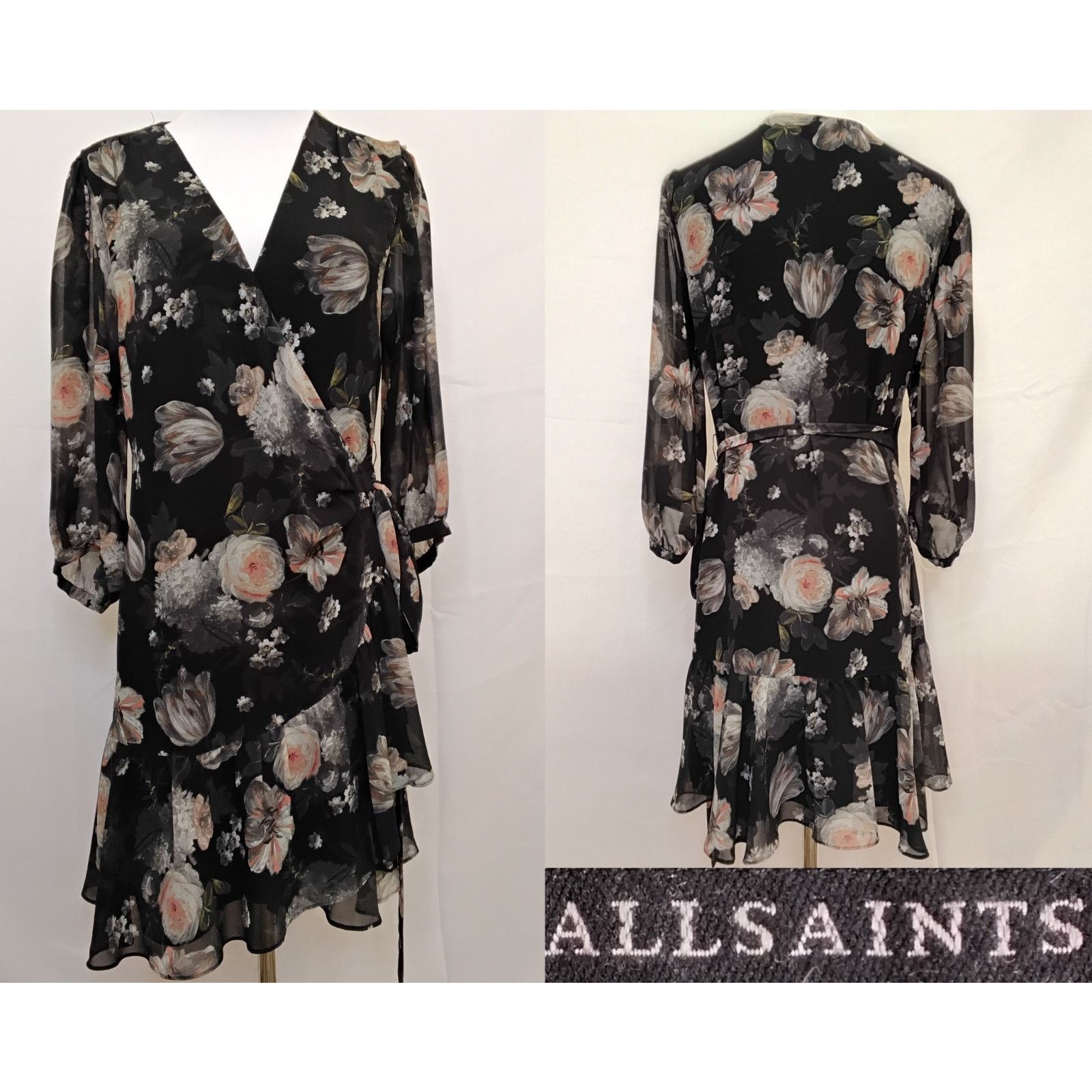 Allsaints All Saints Wrap Dress Women's M Black/Floral Flowy Jade Eden Size M / US 6-8 / IT 42-44 - 1 Thumbnail