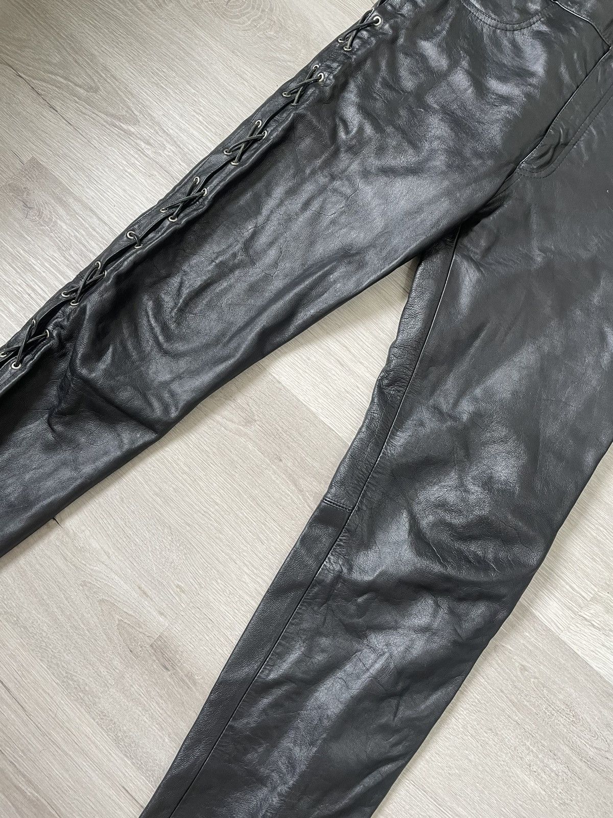 Japanese Brand × Leather × Vintage Vintage Casual Moto Pants Leather Size US 36 / EU 52 - 7 Thumbnail