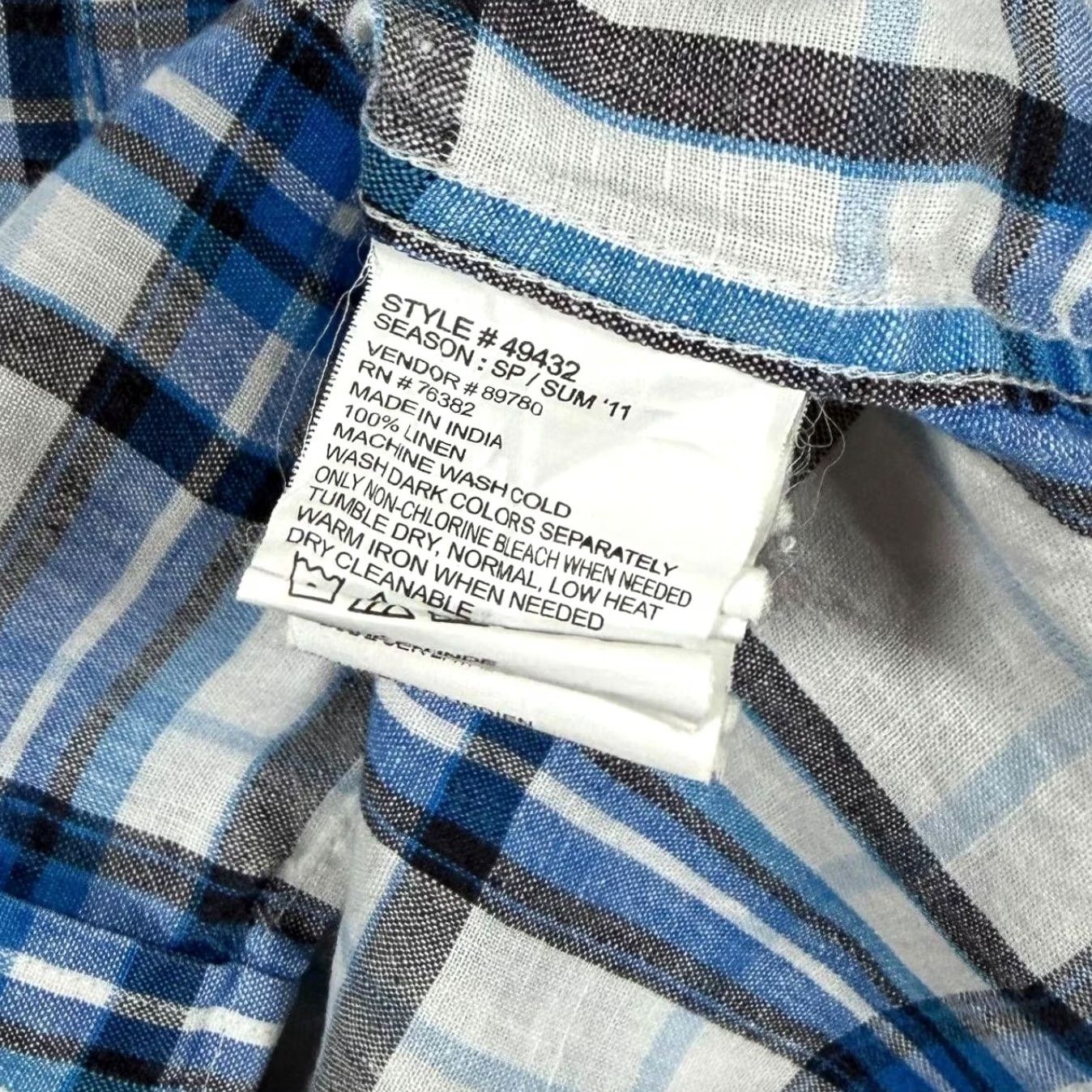 Timberland Timberland Earthkeepers Regular Fit Shirt Check Linen Short Sleeve Blue White Large Mens Button-Up Collared 100% Linen Size US L / EU 52-54 / 3 - 4 Thumbnail