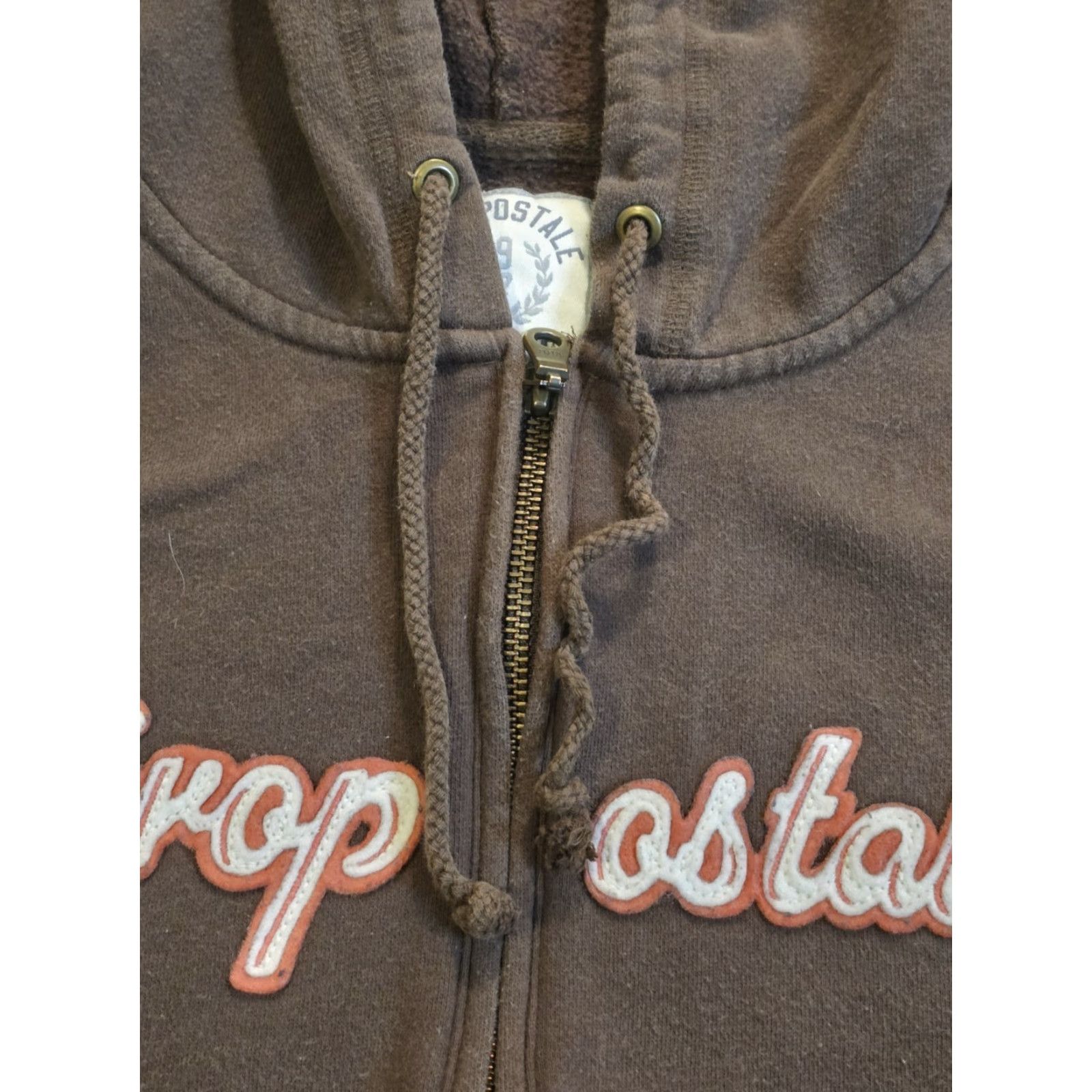 Vintage VINTAGE Aeropostale 1/2 Zip Hoodie Brown Womens Large Embroidered Spellout Logo Pocket Hooded Crew Neck Fleece Cotton Polyester Fall Winter Spring Size L / US 10 / IT 46 - 6 Thumbnail