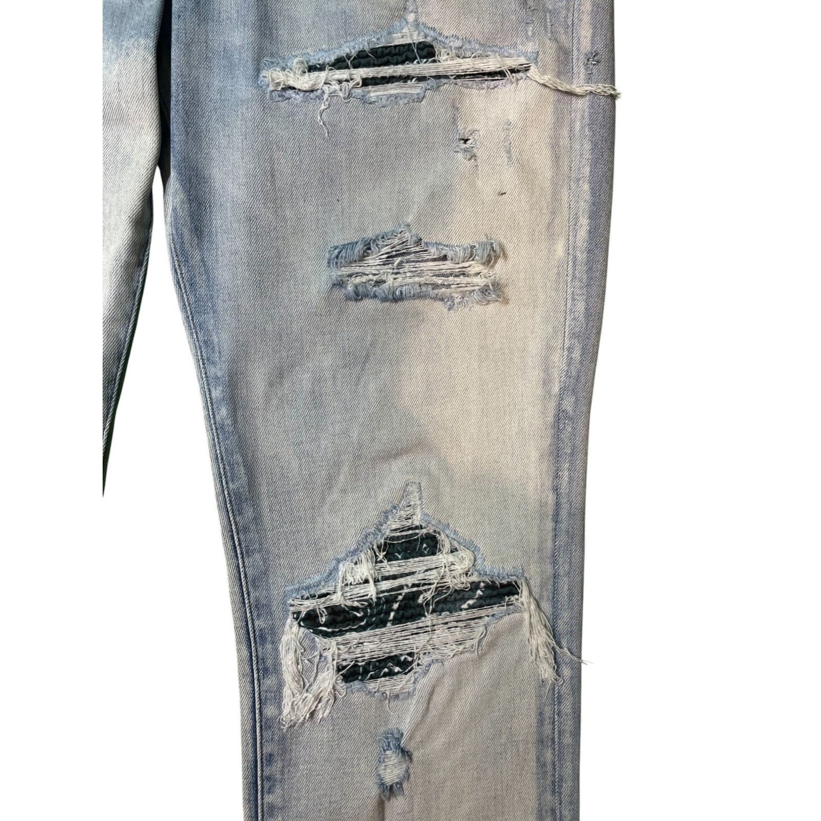 Amiri Amiri MX1 Teal Paisley Patch Light Wash Blue Jeans Size US 33 - 4 Thumbnail