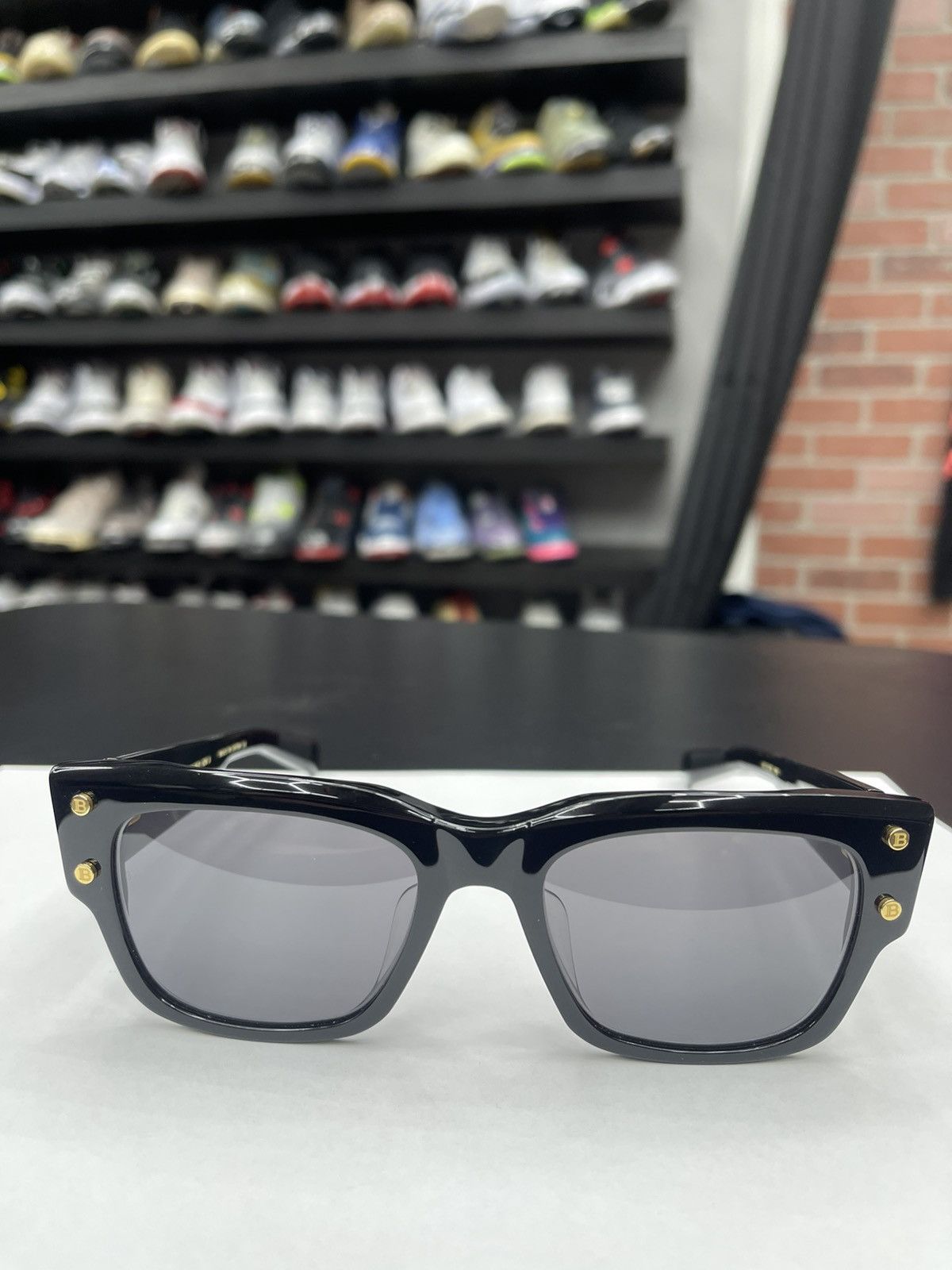 Balmain B-IV Black Square Unisex Sunglasses Black & Gold