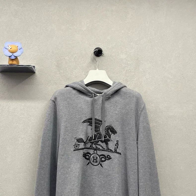 Hermes Hermes Dragon Pattern Hooded Sweatshirt in Grey Size S / US 4 / IT 40 - 4 Thumbnail