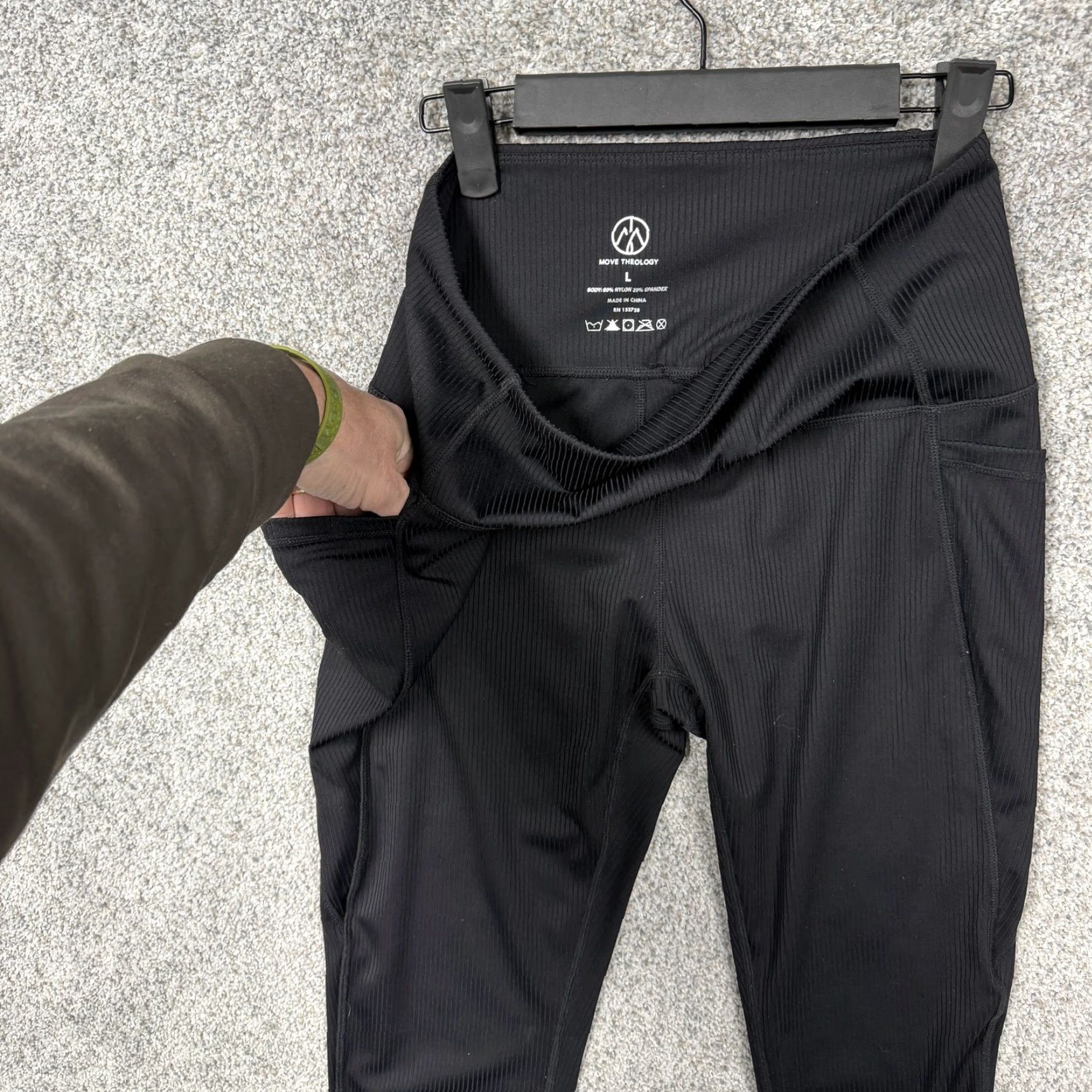 Vintage Move Theology Leggings Womens L Black Ribbed High Rise Pockets 27x28.5 Athletic Size 36" / US 14 / IT 50 - 6 Thumbnail