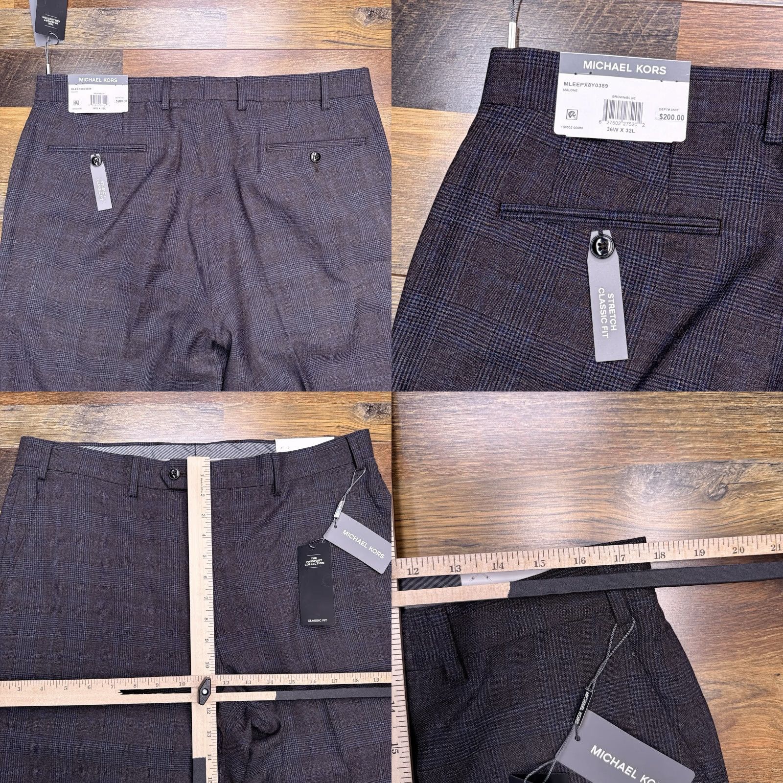 Michael Kors Michael Kors Pants Mens 36x32 Malone Plaid Wool New Formal Dress Pants Gray Straight Leg Classic City Size US 36 / EU 52 - 8 Thumbnail
