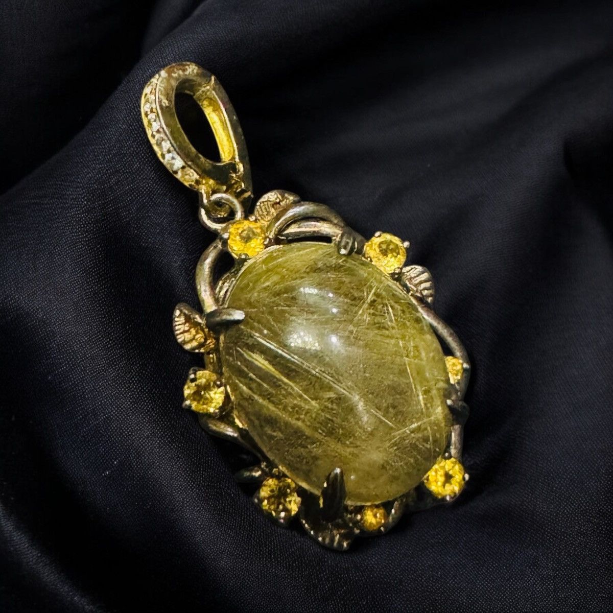 Jewelry VINTAGE GOLDEN RUTILE QUARTZ 925 SILVER PENDANT NECKLACE Size ONE SIZE - 1 Thumbnail