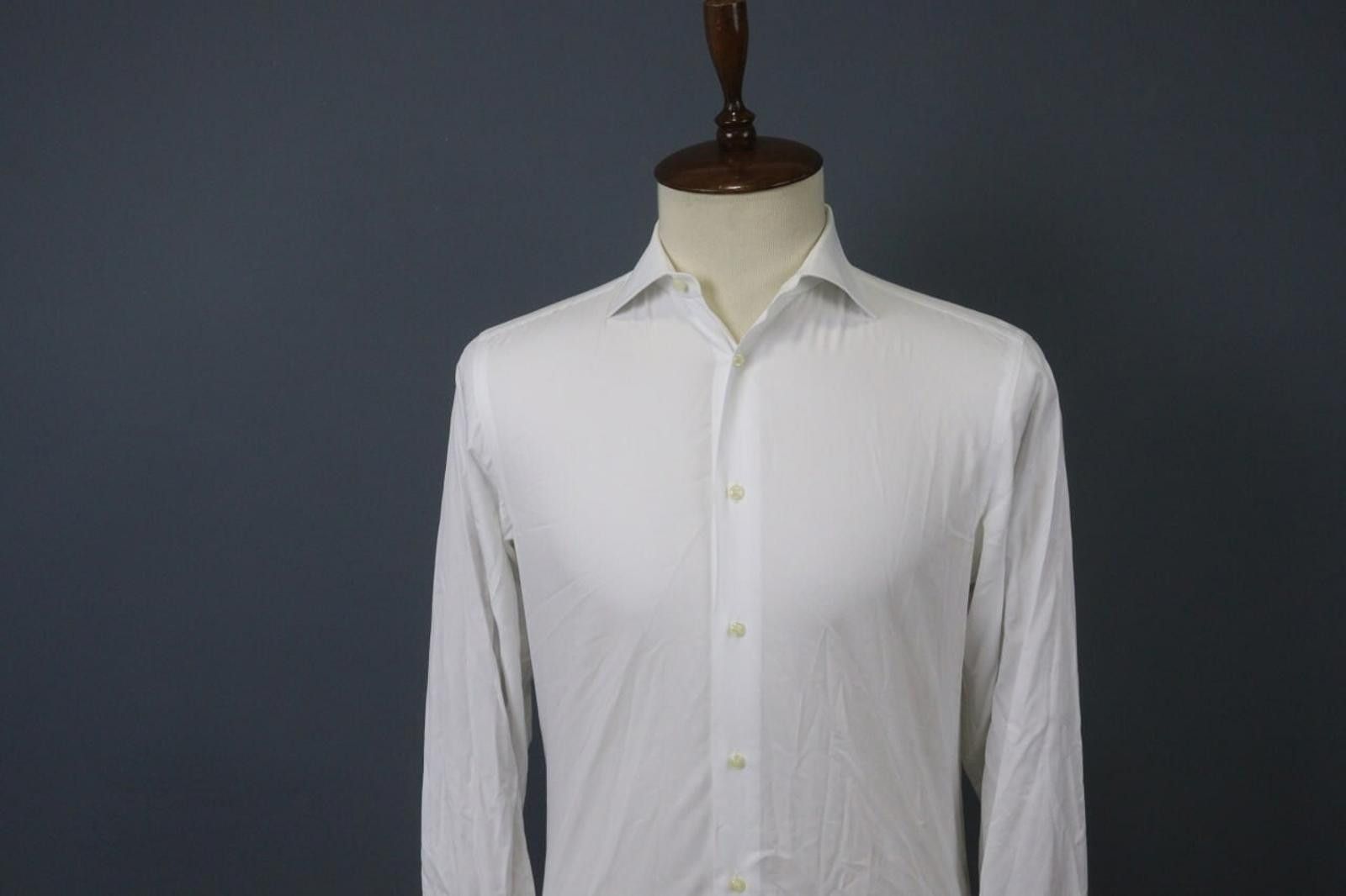 Designer Boggi White Cotton Collared Front Dress Shirt Size 40 Size 38R - 2 Thumbnail