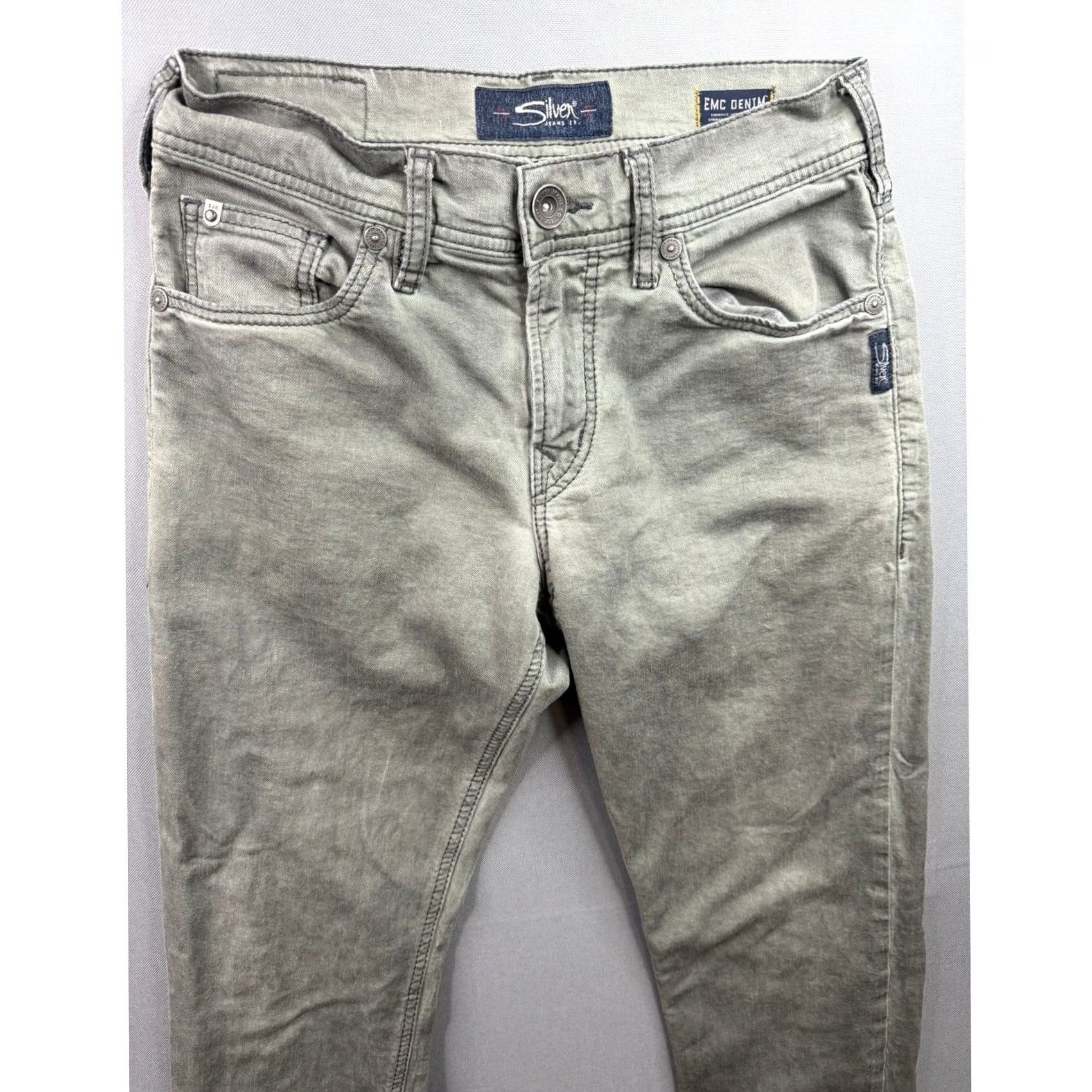 Silver Jeans Co. Silver Jeans Co. Eddie Relaxed Tapered Jeans Mens Olive Green EMC Denim 29x32 Size US 29 - 6 Thumbnail