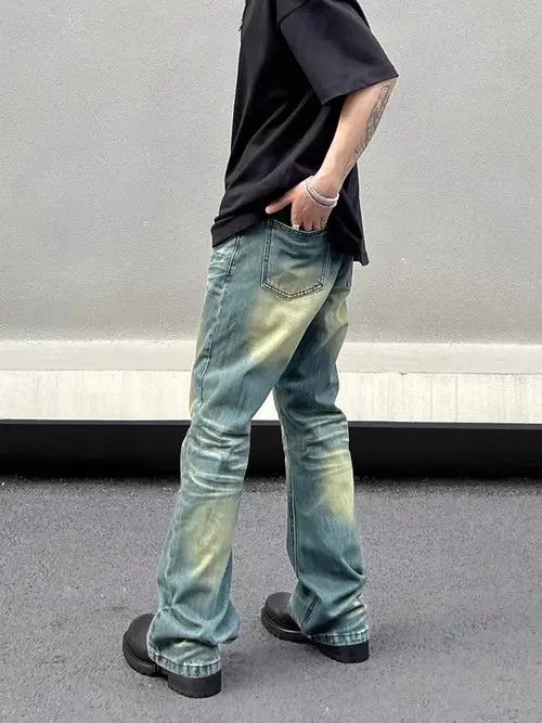 VIBE Vintage washed yellow mud patchwork micro-flared jeans Size US 32 / EU 48 - 3 Thumbnail