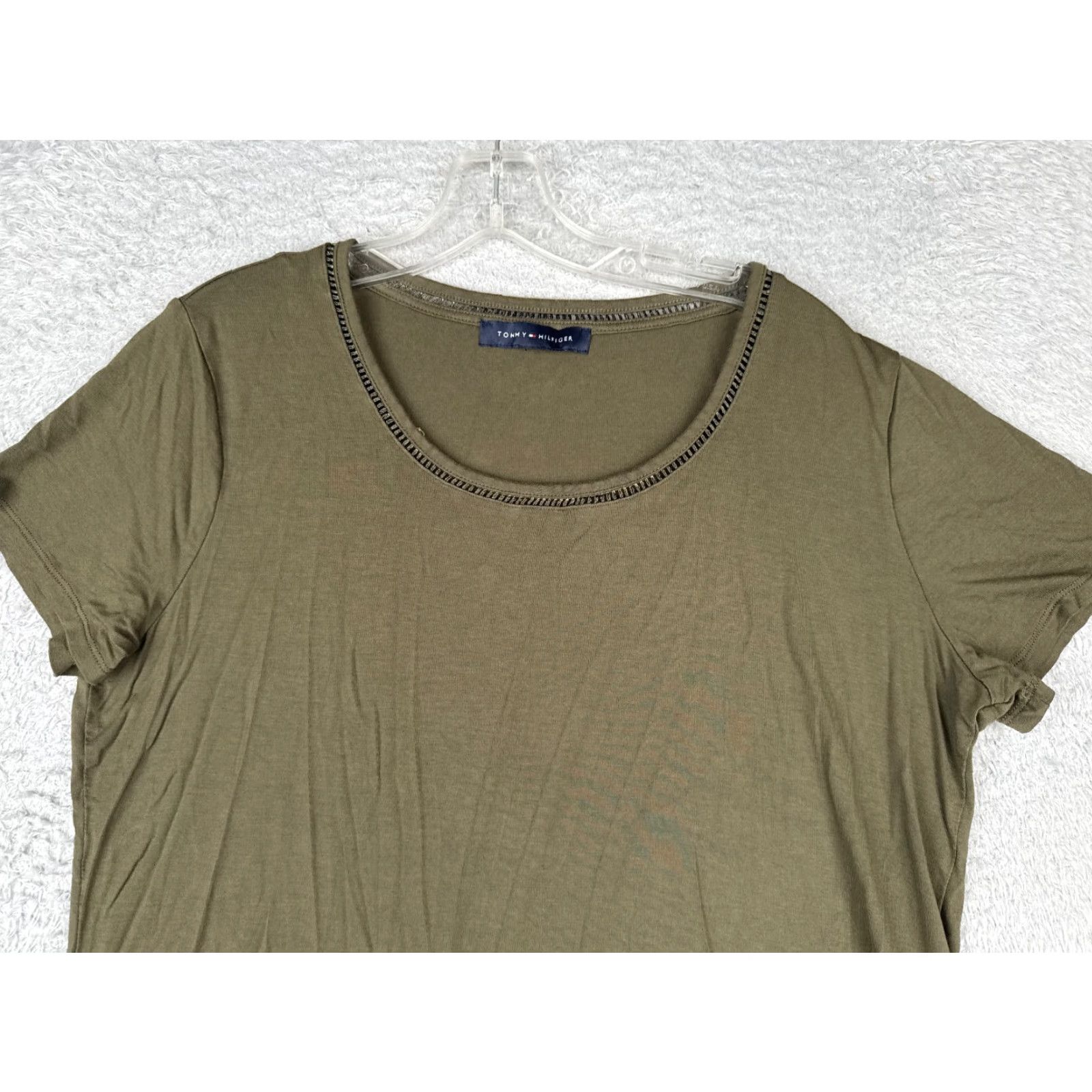 Tommy Hilfiger Tommy Hilfiger Shirt Women L Green Crew Neck Short Sleeve Viscose Blend Jersey Logo Size L / US 10 / IT 46 - 4 Thumbnail