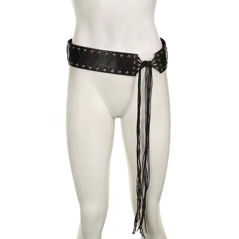 Japanese Brand × Vintage Vintage Bandage Tassels Pu Belt Y2K Hollow Out Size ONE SIZE - 1 Thumbnail