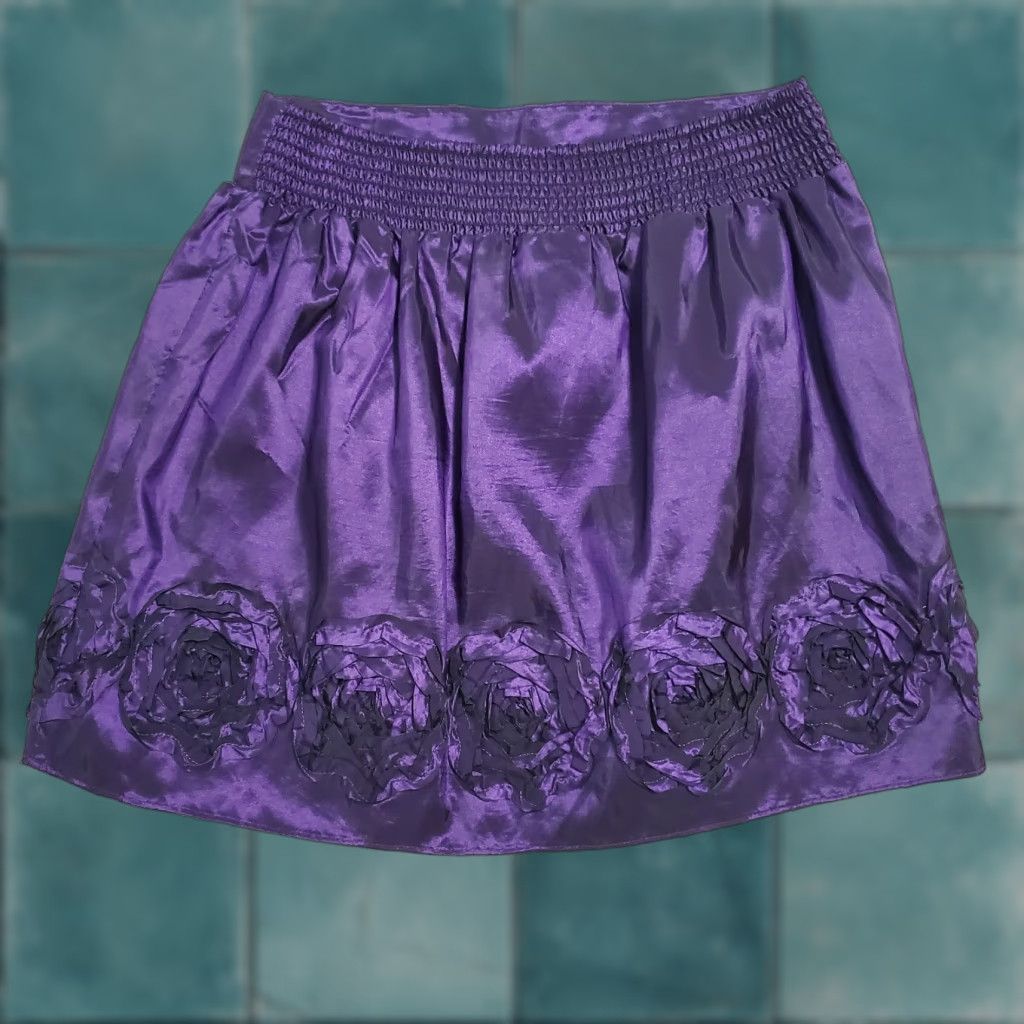Vintage VINTAGE Iz Byer Whimsigoth Fairy Mini Skirt Women L Purple Iridescent Rosettes Pull On Witchy Skirt Size 36" / US 14 / IT 50 - 1 Thumbnail