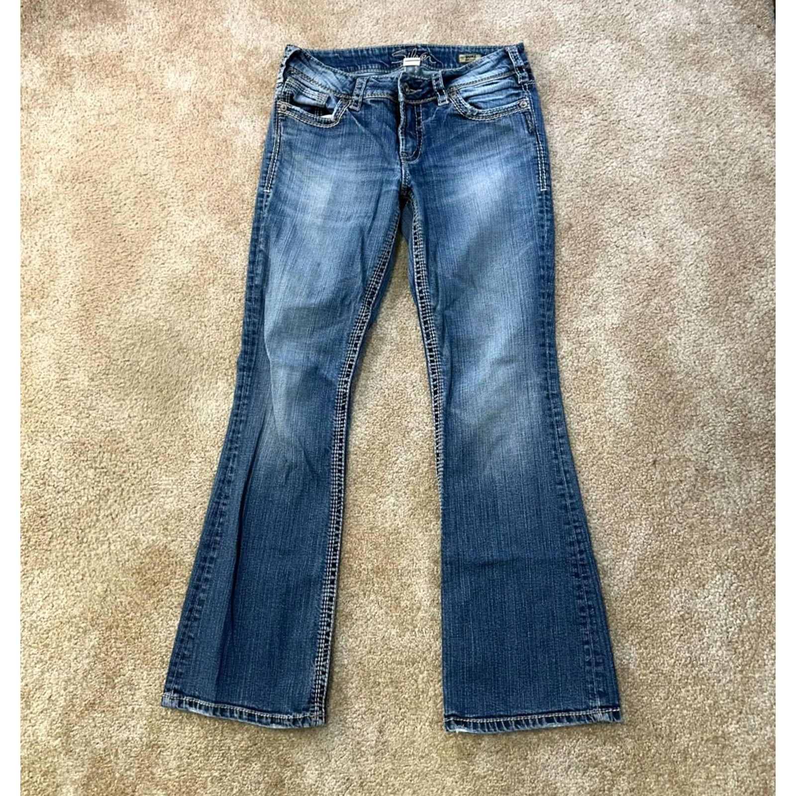 Silver Jeans Co. Silver Jeans Suki Bootcut Jeans Womens 29x32 Blue Denim Stretch Slim Mid Rise 5-Pocket Size 29" - 2 Thumbnail